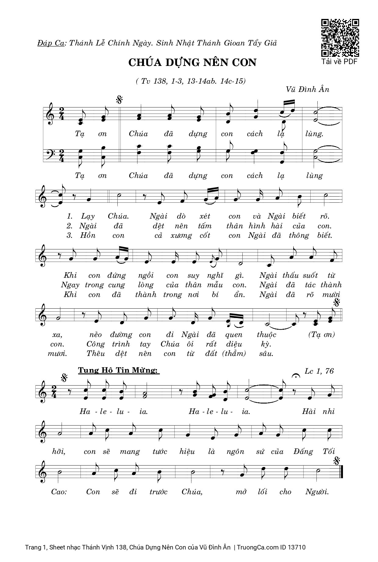 Sheet PDF of Thánh Vịnh 138, Chúa Dựng Nên Con