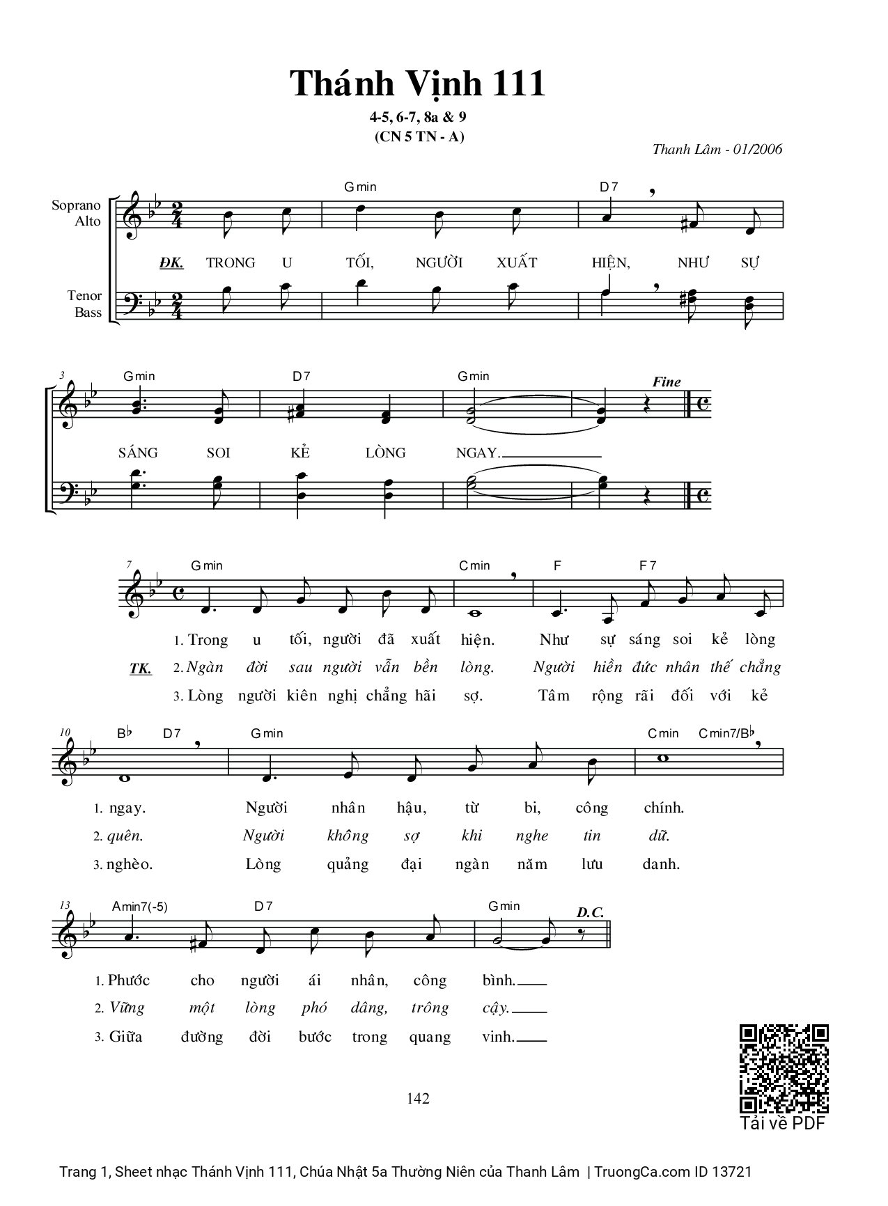 Sheet PDF of Thánh Vịnh 111, Chúa Nhật 5a Thường Niên