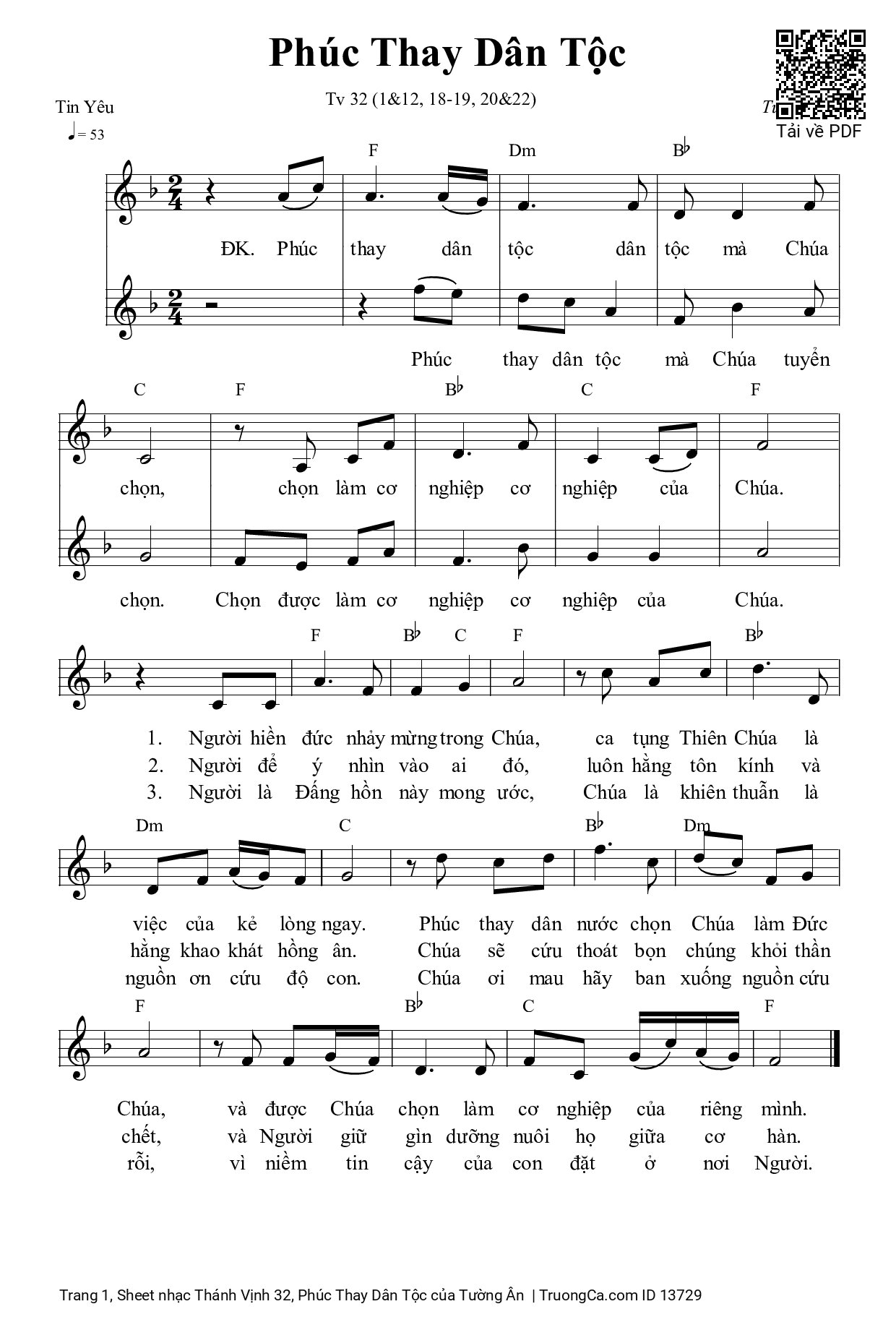 Sheet PDF of Thánh Vịnh 32, Phúc Thay Dân Tộc