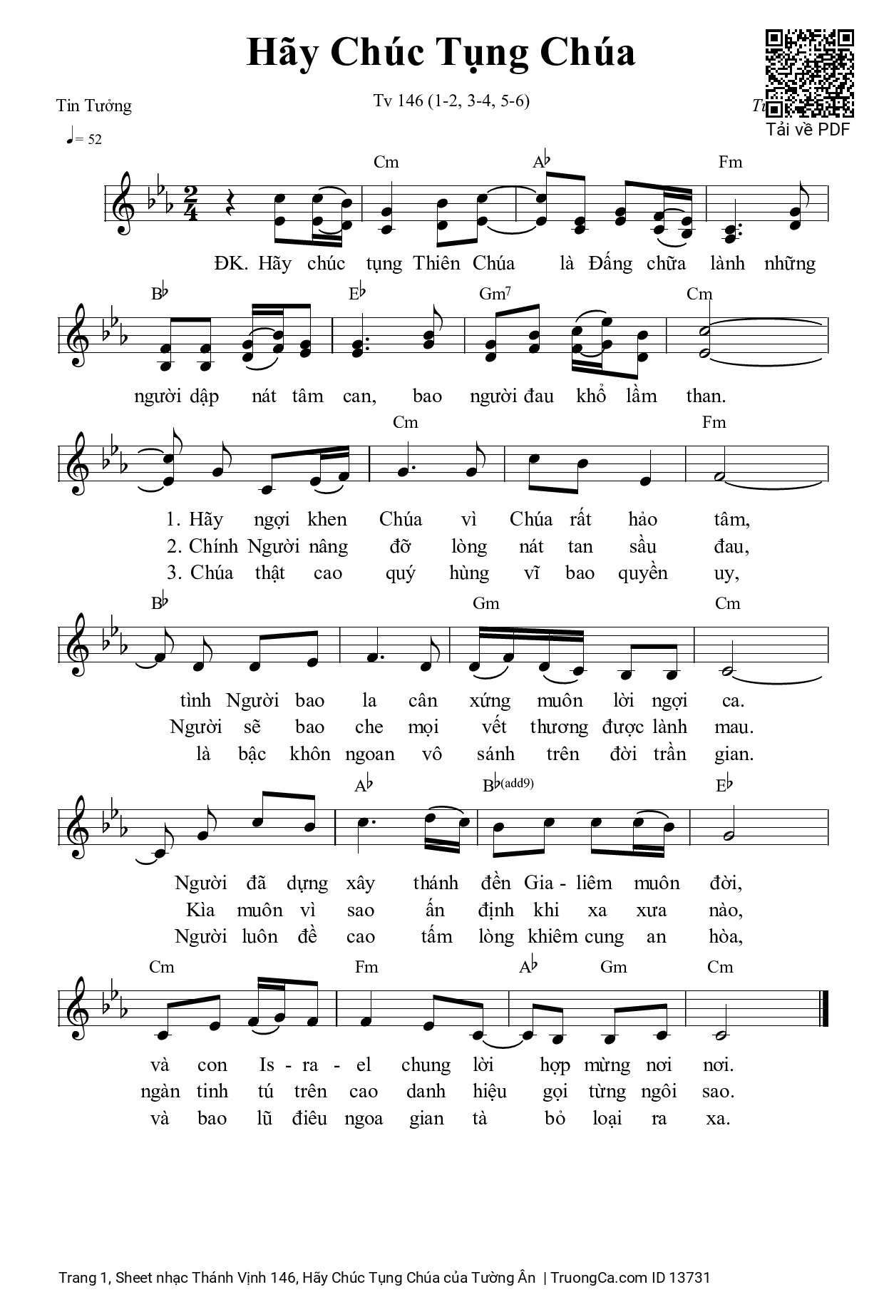 Sheet PDF of Thánh Vịnh 146, Hãy Chúc Tụng Chúa