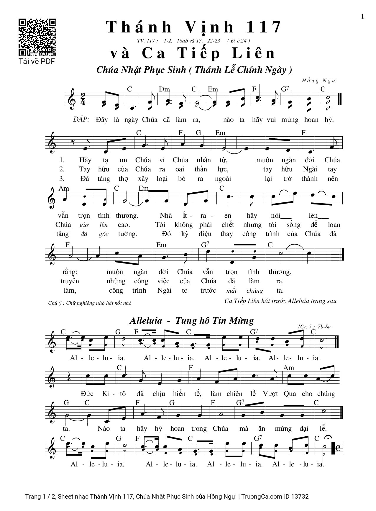 Sheet PDF of Thánh Vịnh 117, Chúa Nhật Phục Sinh