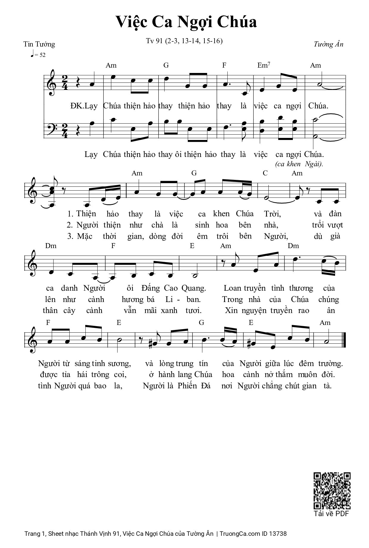 Sheet PDF of Thánh Vịnh 91, Việc Ca Ngợi Chúa