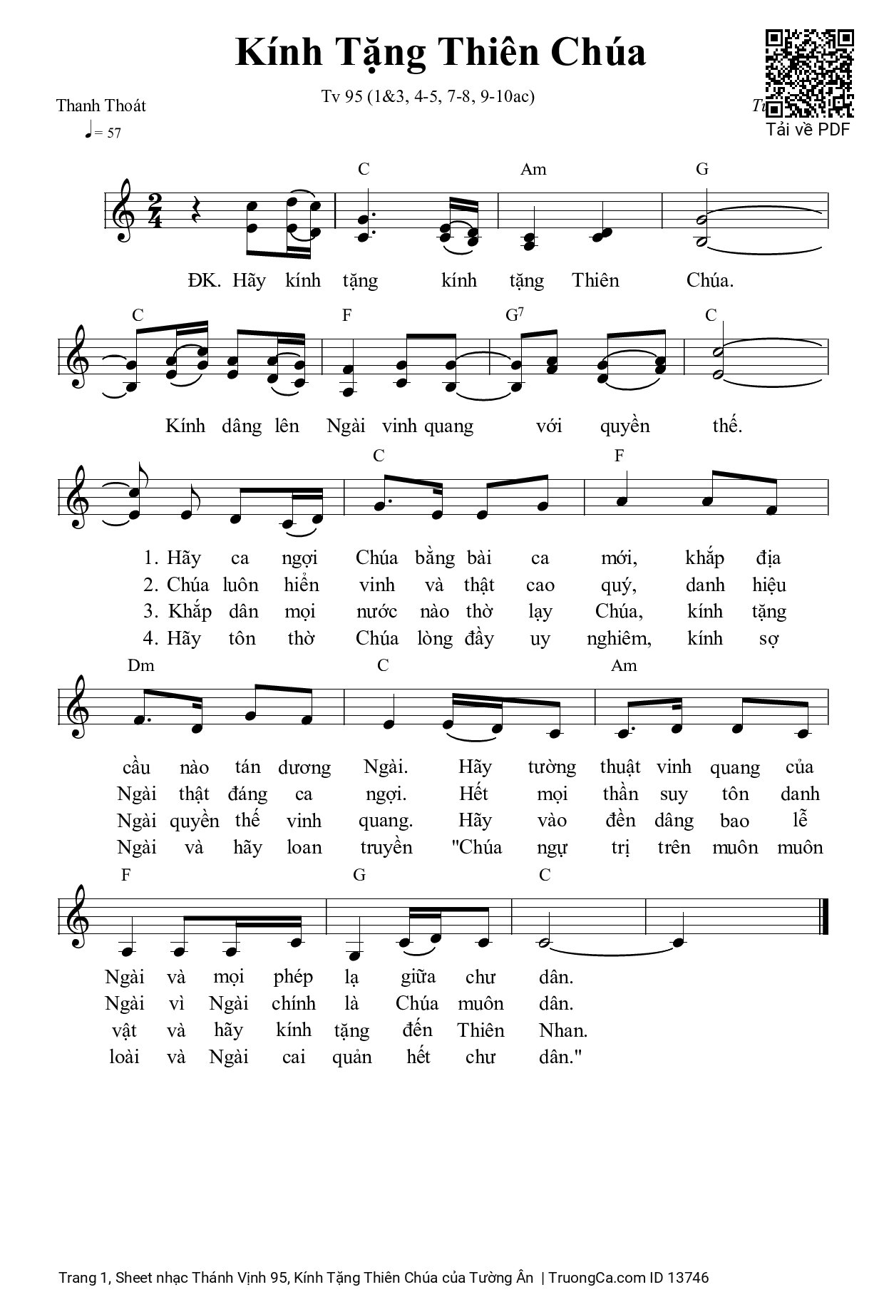 Sheet PDF of Thánh Vịnh 95, Kính Tặng Thiên Chúa