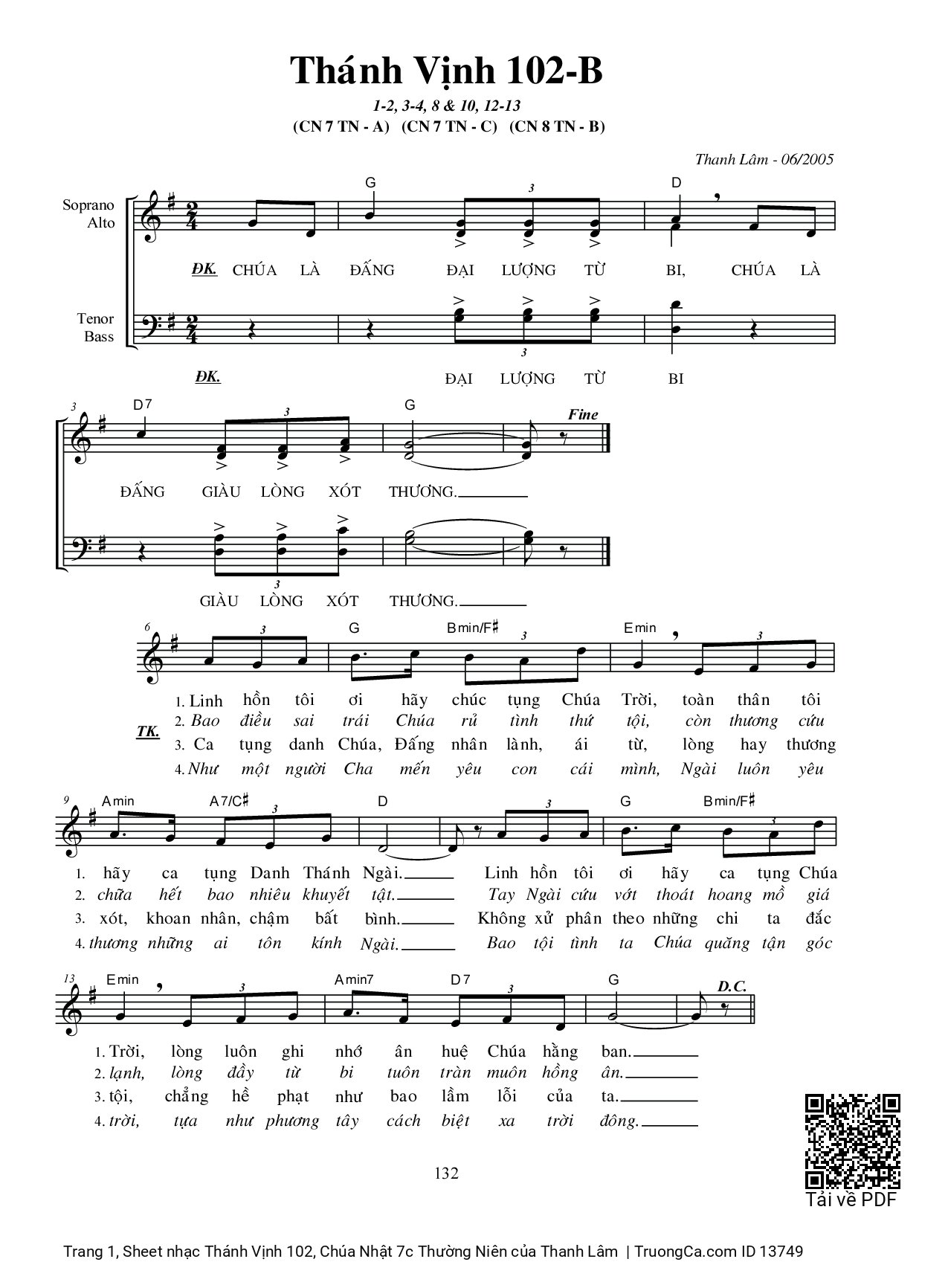 Sheet PDF of Thánh Vịnh 102, Chúa Nhật 7c Thường Niên