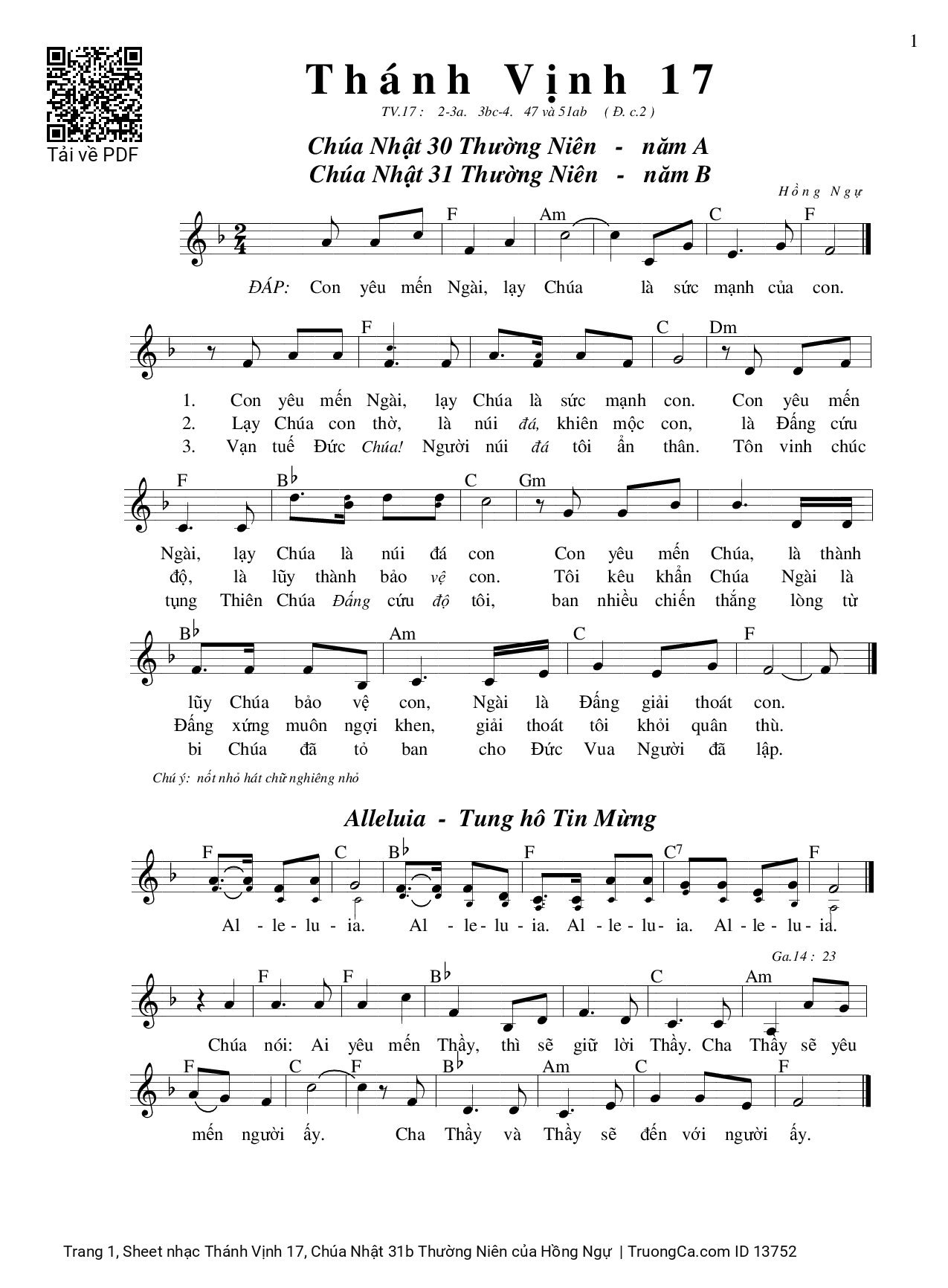 Page 1 of Sheet music PDF Thánh Vịnh 17, Chúa Nhật 31b Thường Niên - Hồng Ngự