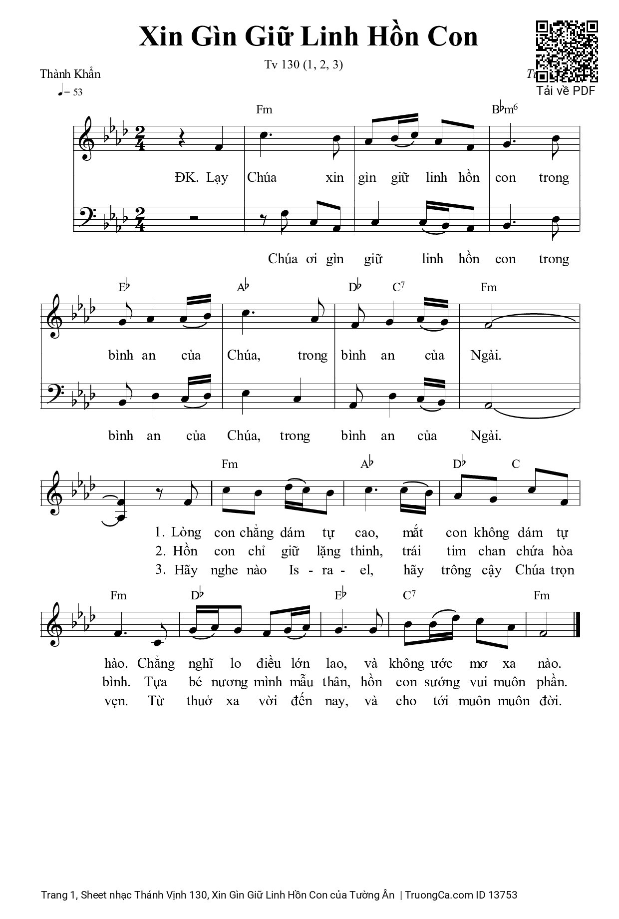 Sheet PDF of Thánh Vịnh 130, Xin Gìn Giữ Linh Hồn Con