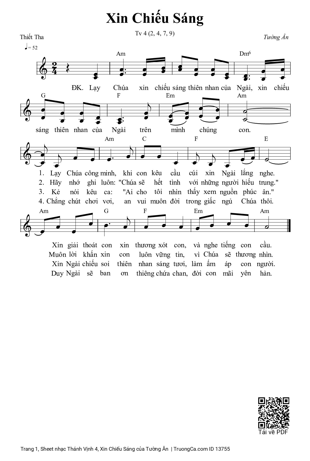 Page 1 of Sheet music PDF Thánh Vịnh 4, Xin Chiếu Sáng - Tường Ân