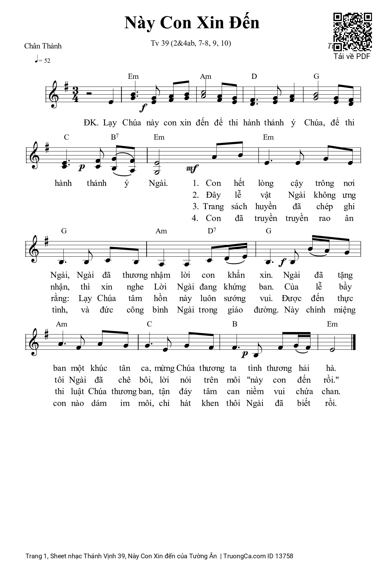 Sheet PDF of Thánh Vịnh 39, Này Con Xin đến