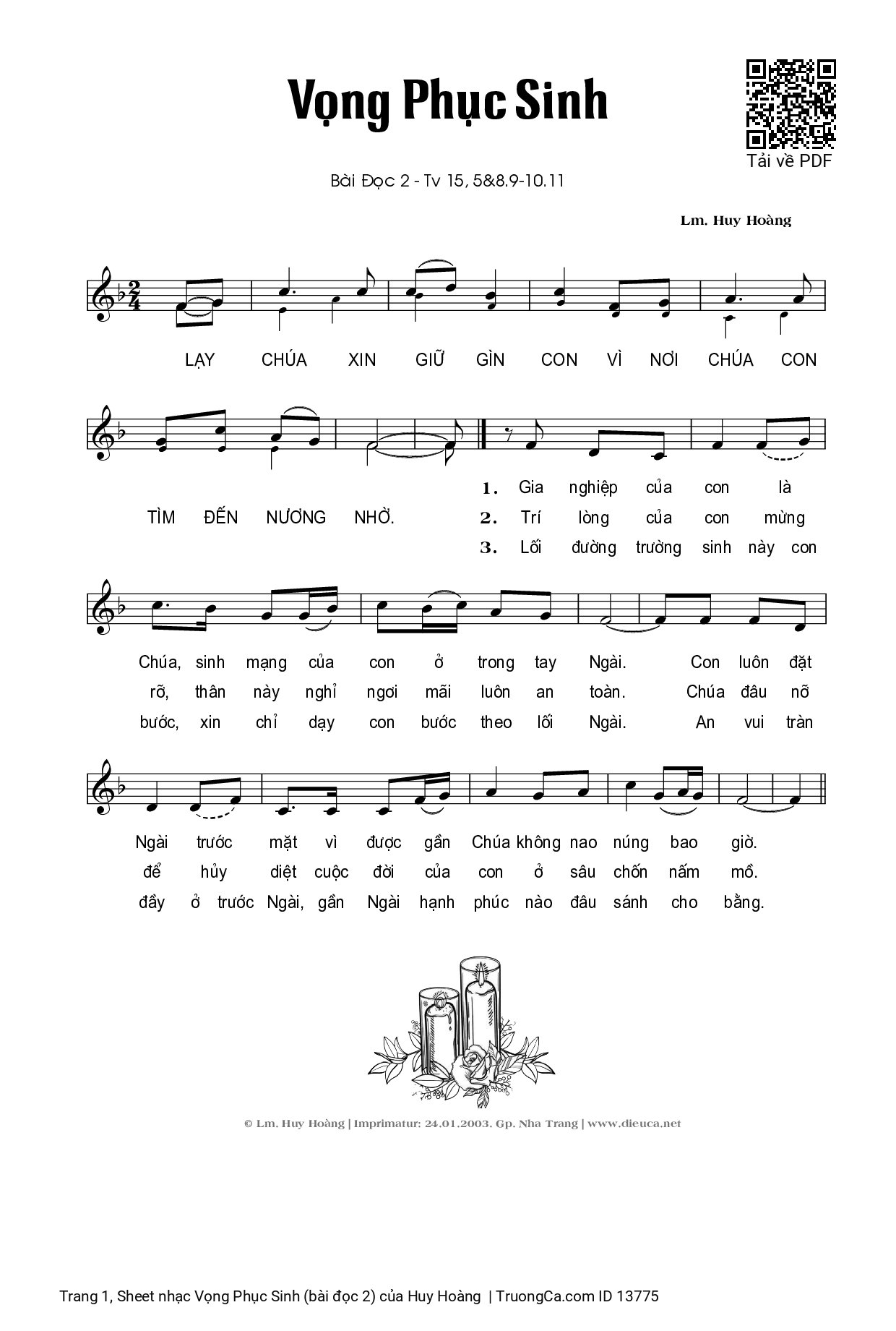 Sheet PDF of Vọng Phục Sinh (bài đọc 2)