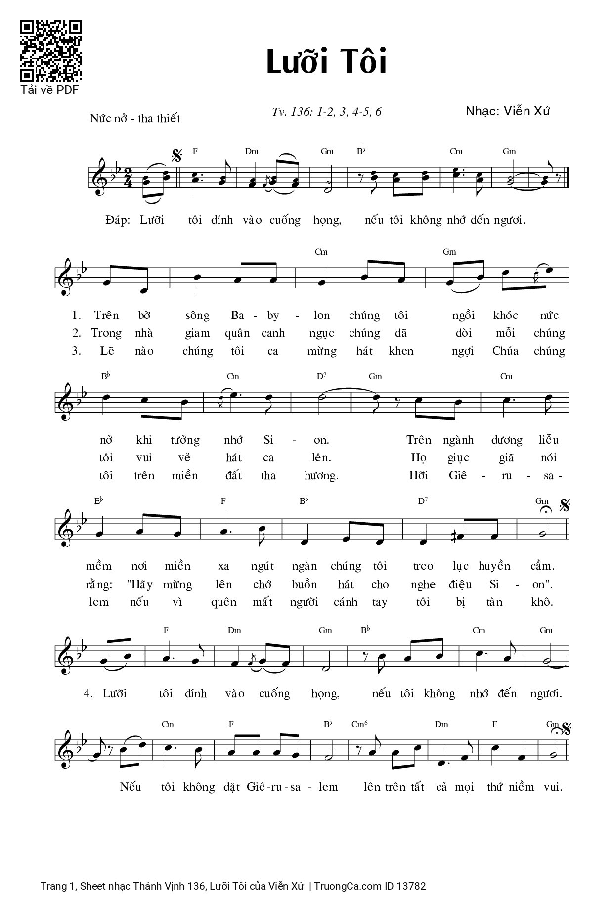 Sheet PDF of Thánh Vịnh 136, Lưỡi Tôi