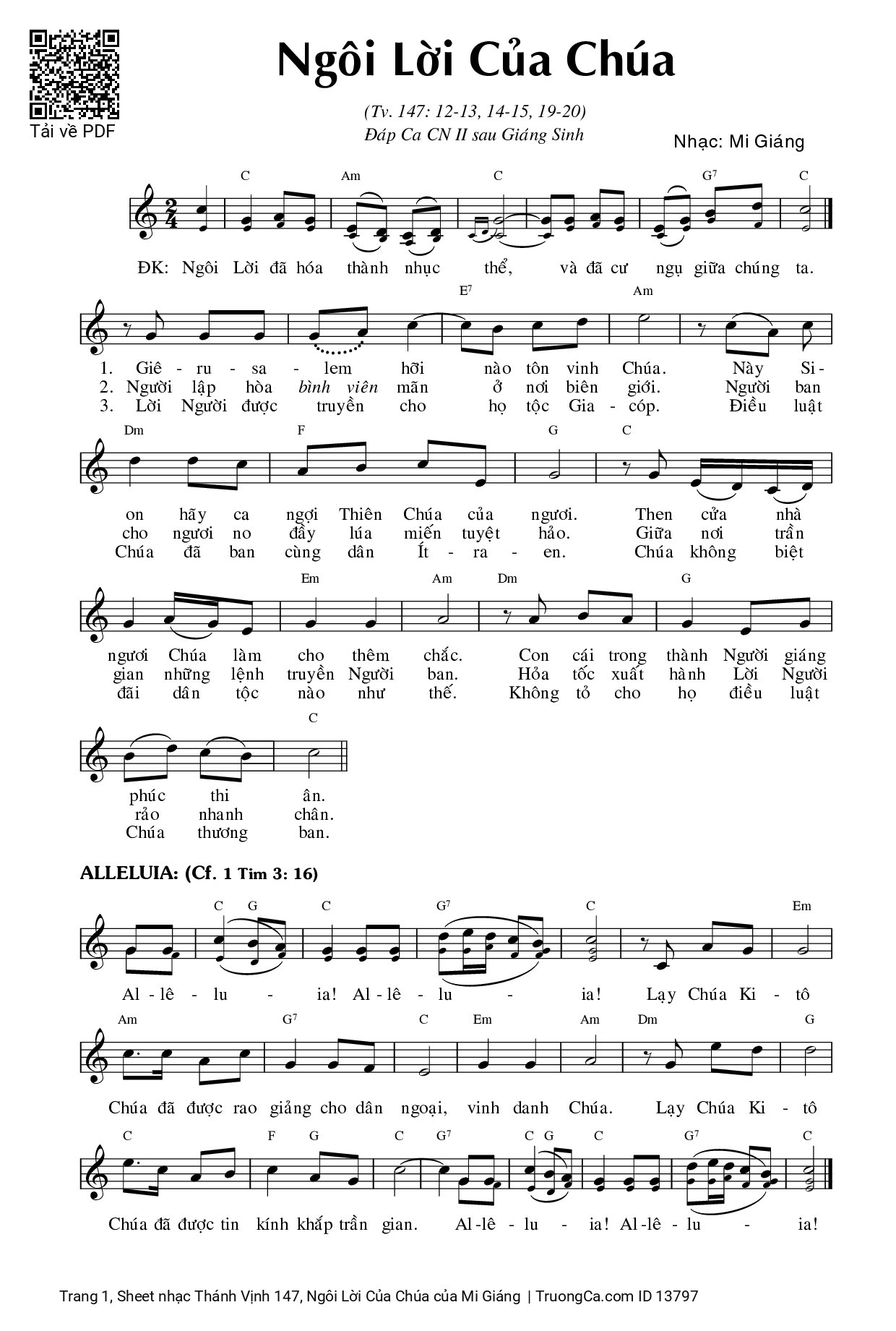 Sheet PDF of Thánh Vịnh 147, Ngôi Lời Của Chúa