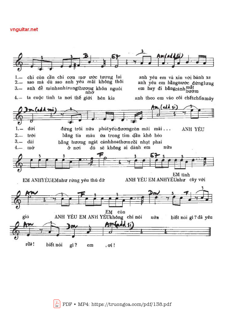 Page 2 of Sheet music PDF Anh yêu em vào cõi chết - Phạm Duy