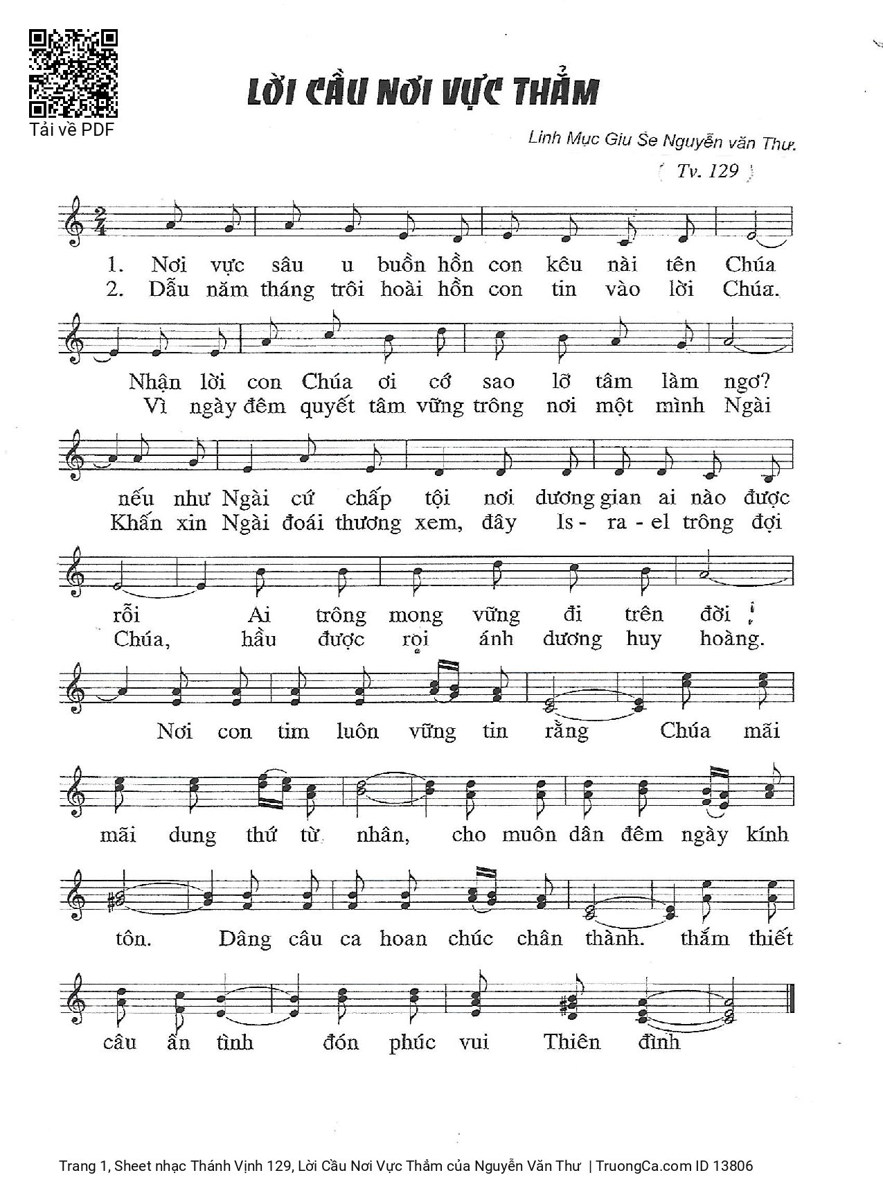 Sheet PDF of Thánh Vịnh 129, Lời Cầu Nơi Vực Thẳm