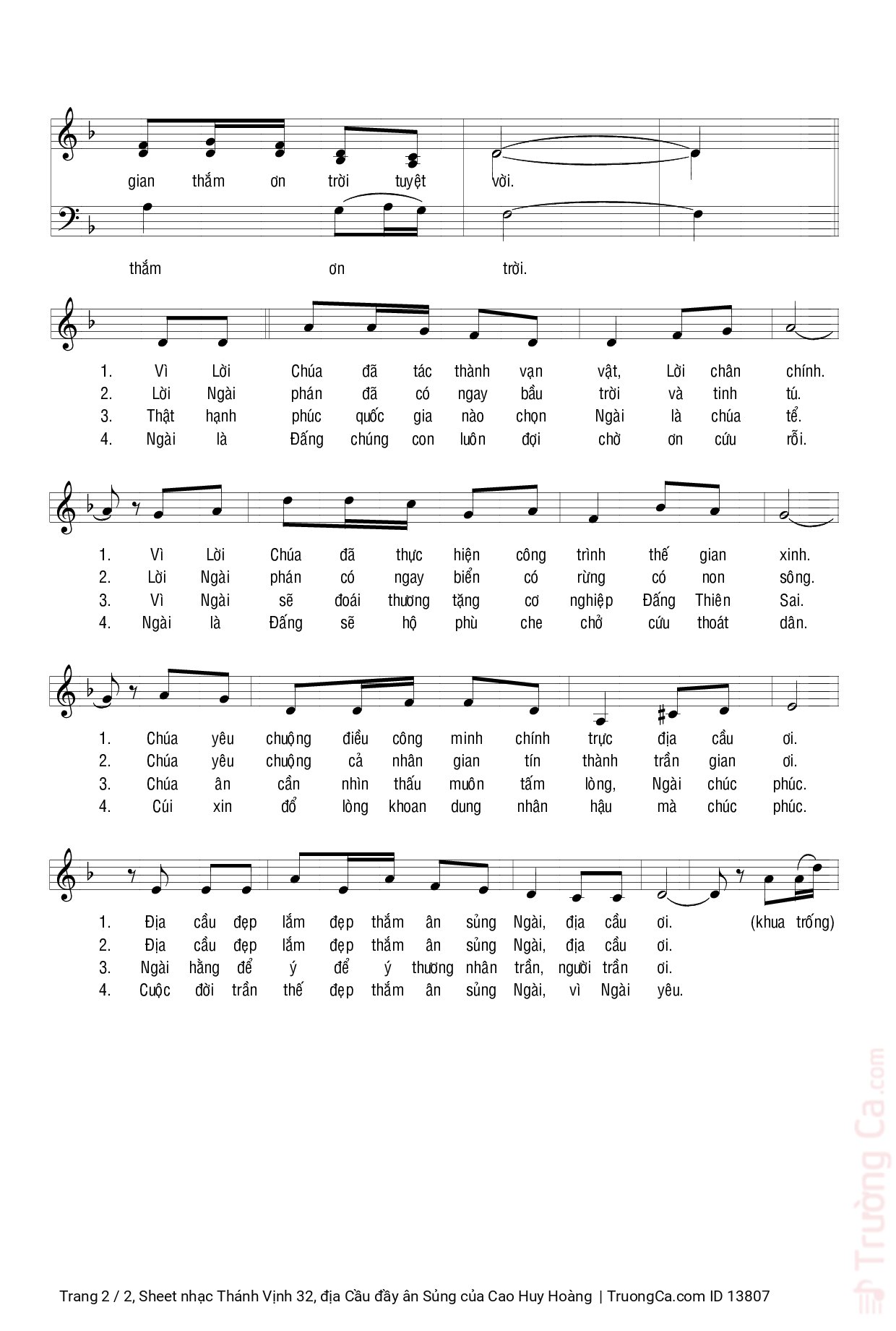 Page 2 of Sheet music PDF Thánh Vịnh 32, địa Cầu đầy ân Sủng - Cao Huy Hoàng