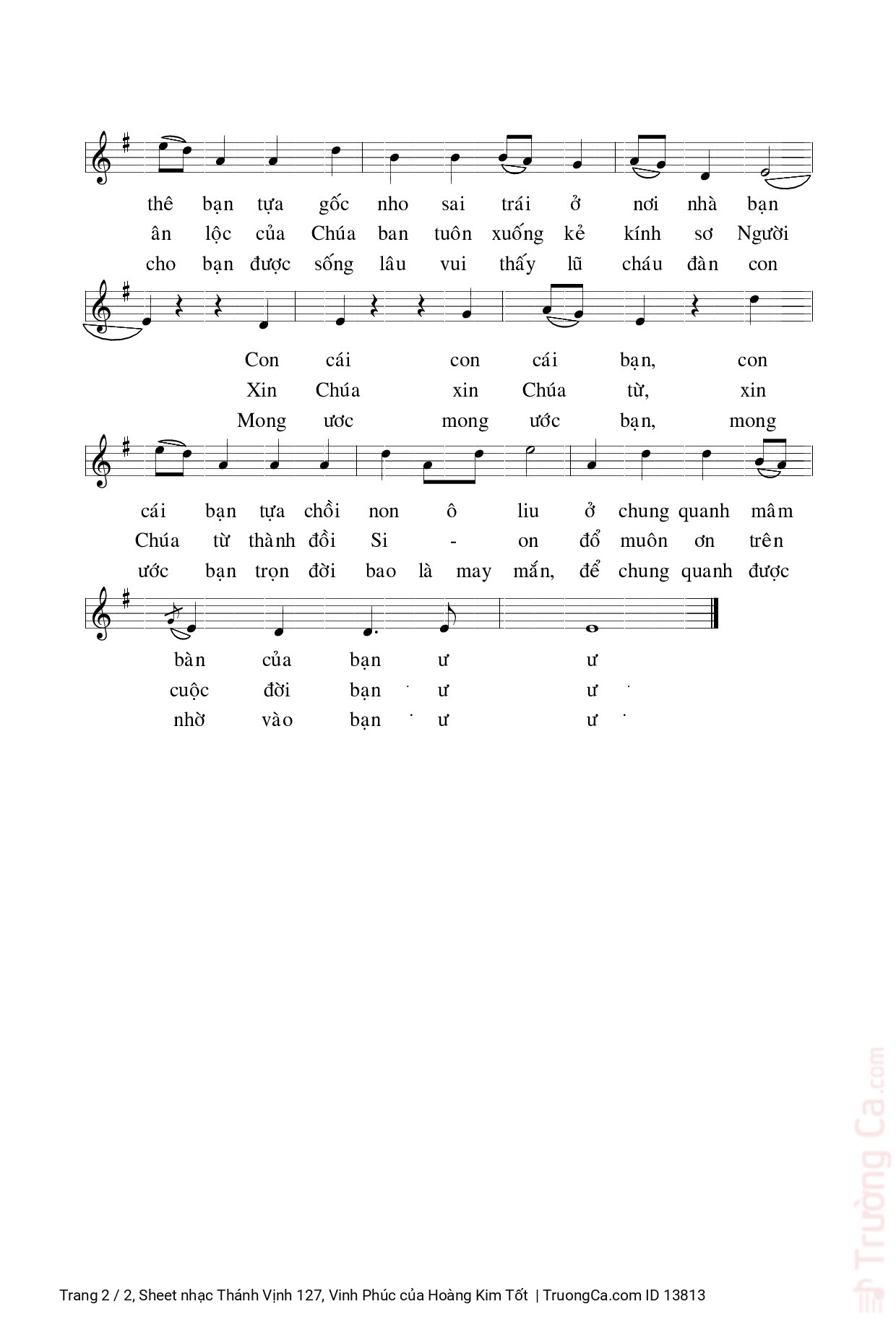 Page 2 of Sheet music PDF Thánh Vịnh 127, Vinh Phúc - Hoàng Kim Tốt