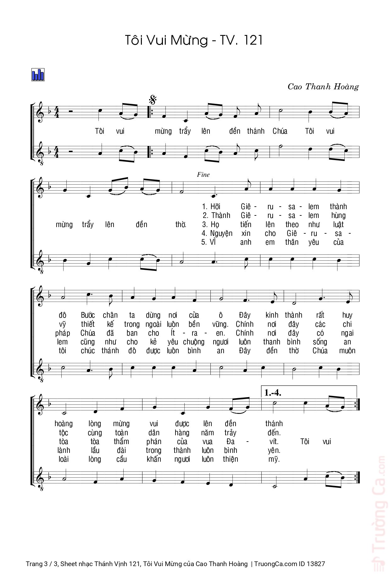 Page 3 of Sheet music PDF Thánh Vịnh 121, Tôi Vui Mừng - Cao Thanh Hoàng