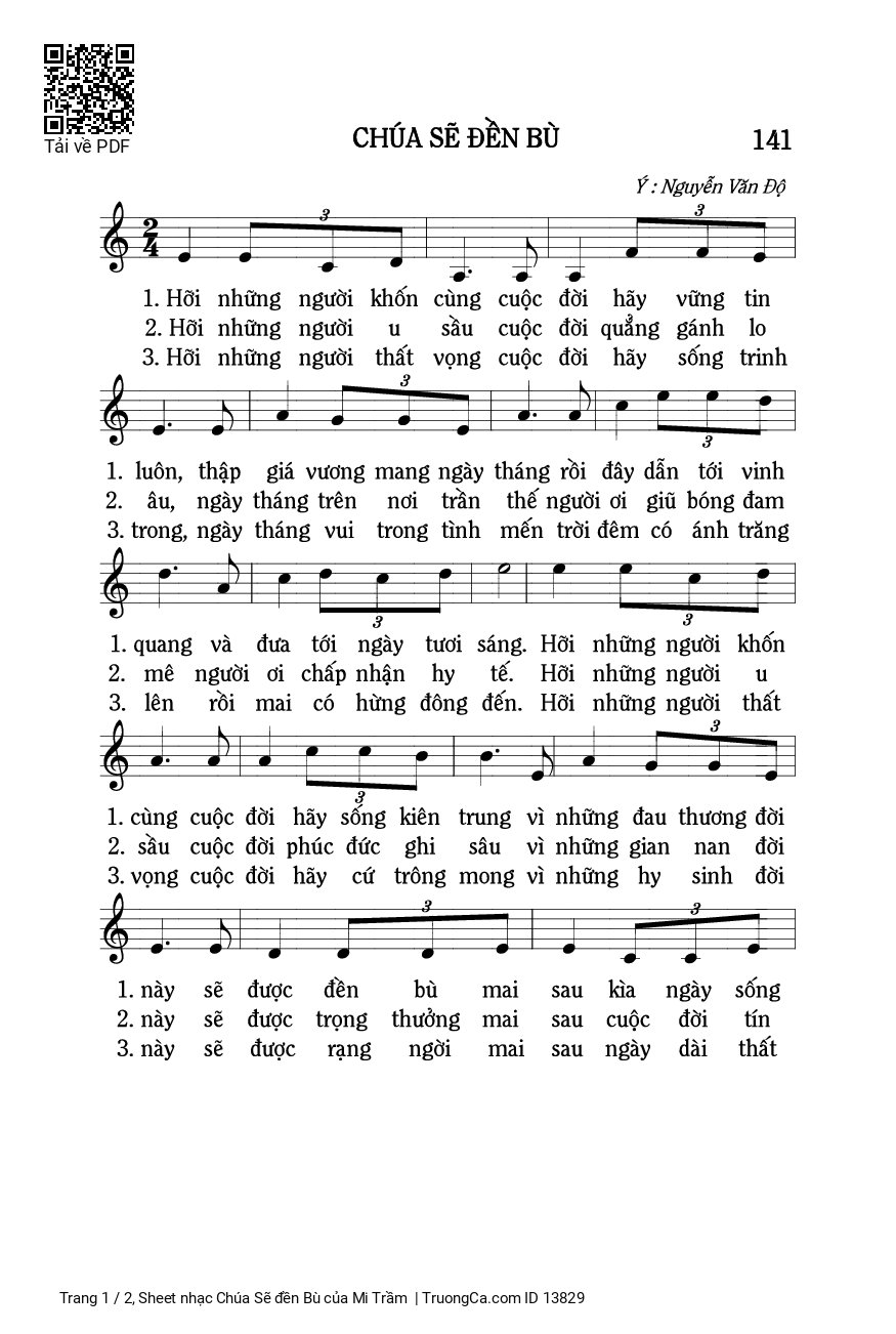 Page 1 of Sheet music PDF Chúa Sẽ đền Bù - Mi Trầm