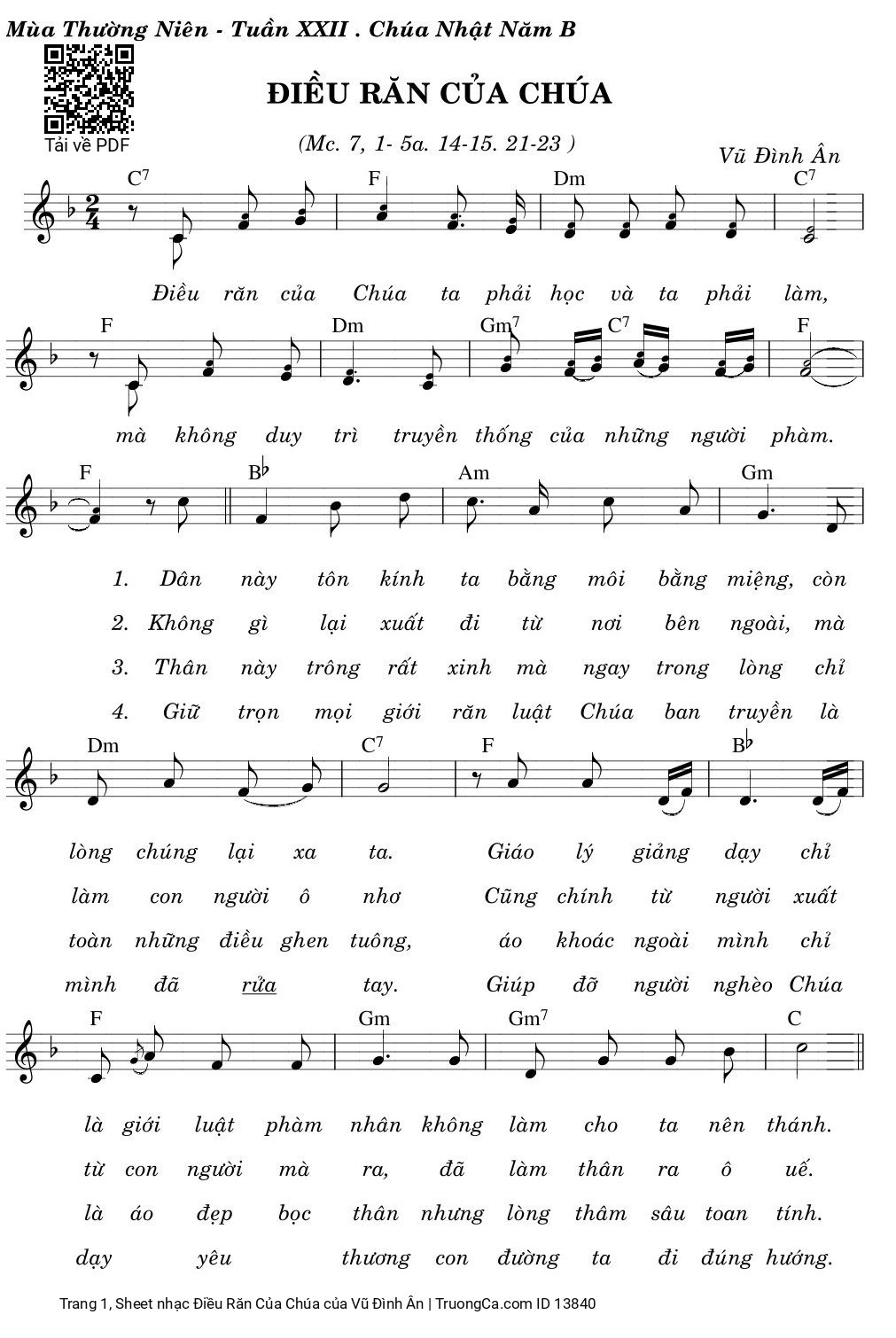 Page 1 of Sheet music PDF điều Răn Của Chúa - Vũ Đình Ân