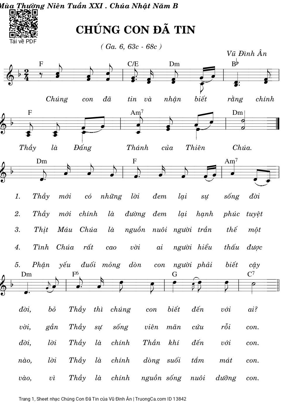 Page 1 of Sheet music PDF Chúng Con đã Tin - Vũ Đình Ân