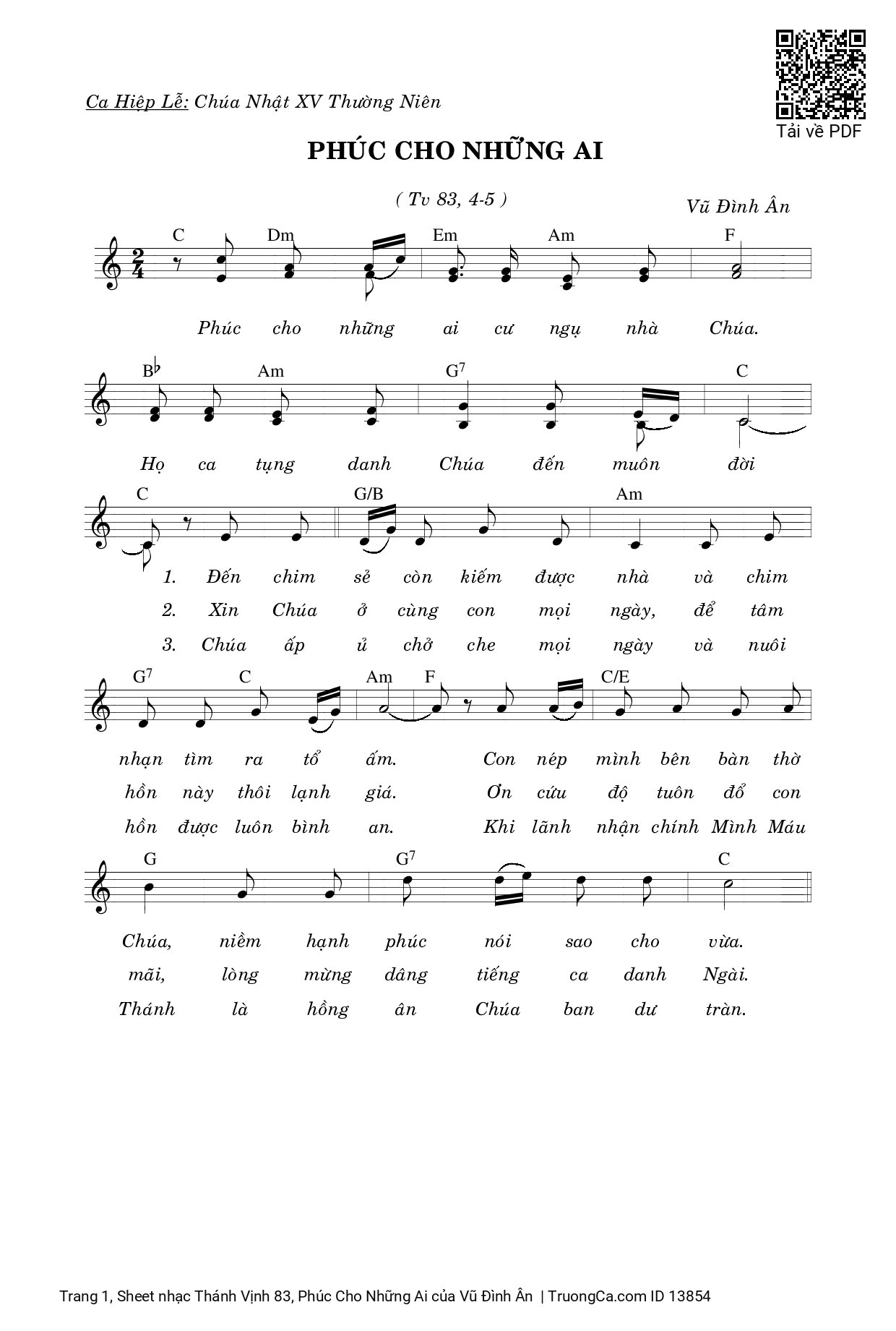 Page 1 of Sheet music PDF Thánh Vịnh 83, Phúc Cho Những Ai - Vũ Đình Ân
