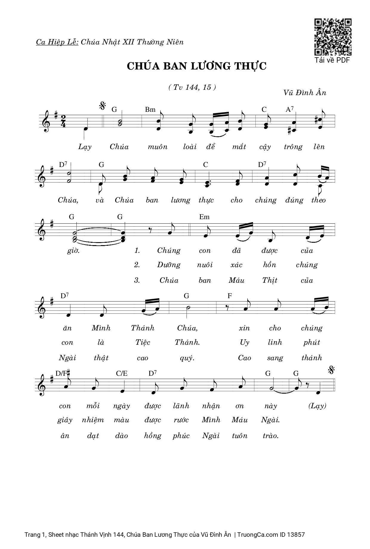 Sheet PDF of Thánh Vịnh 144, Chúa Ban Lương Thực