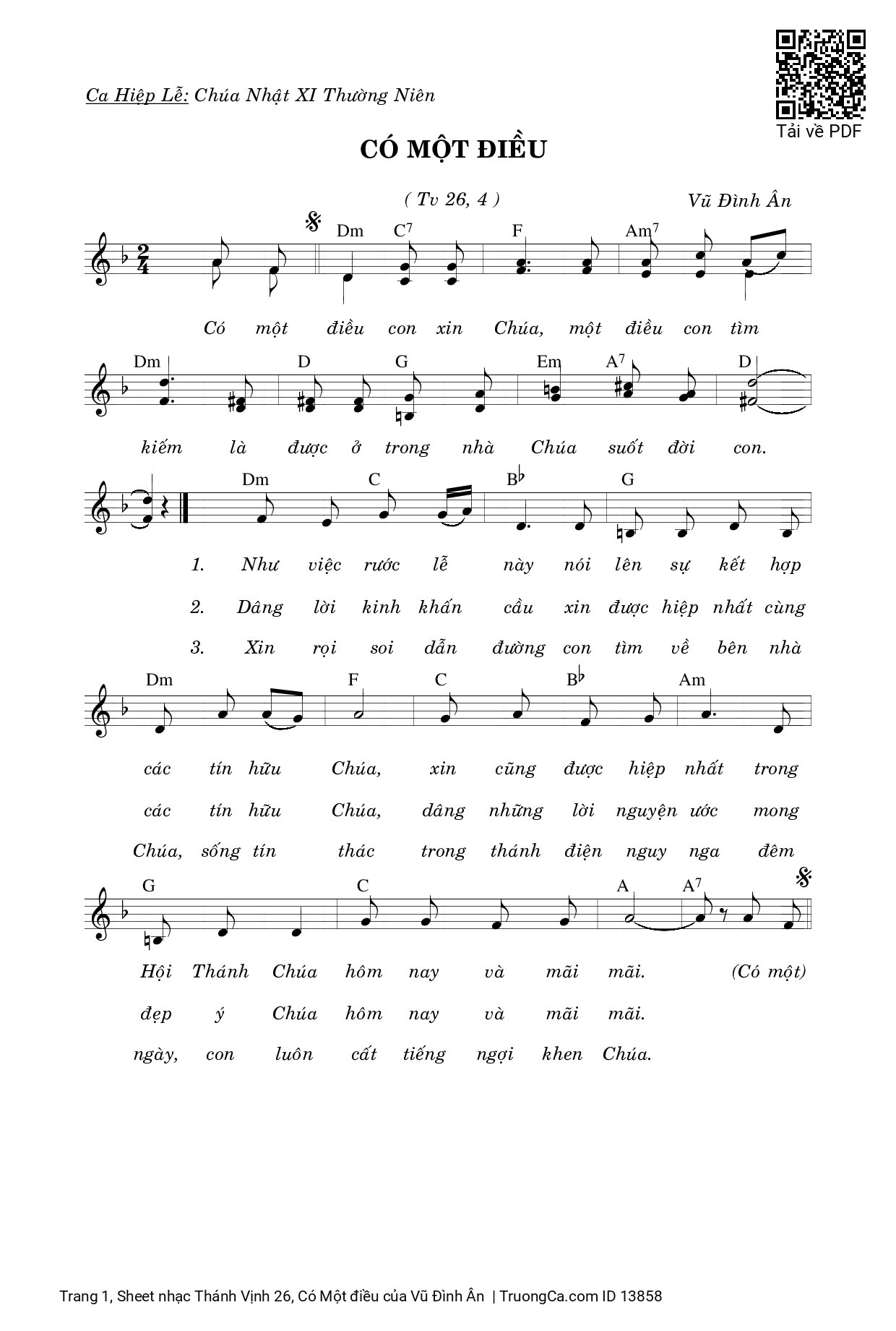 Sheet PDF of Thánh Vịnh 26, Có Một điều