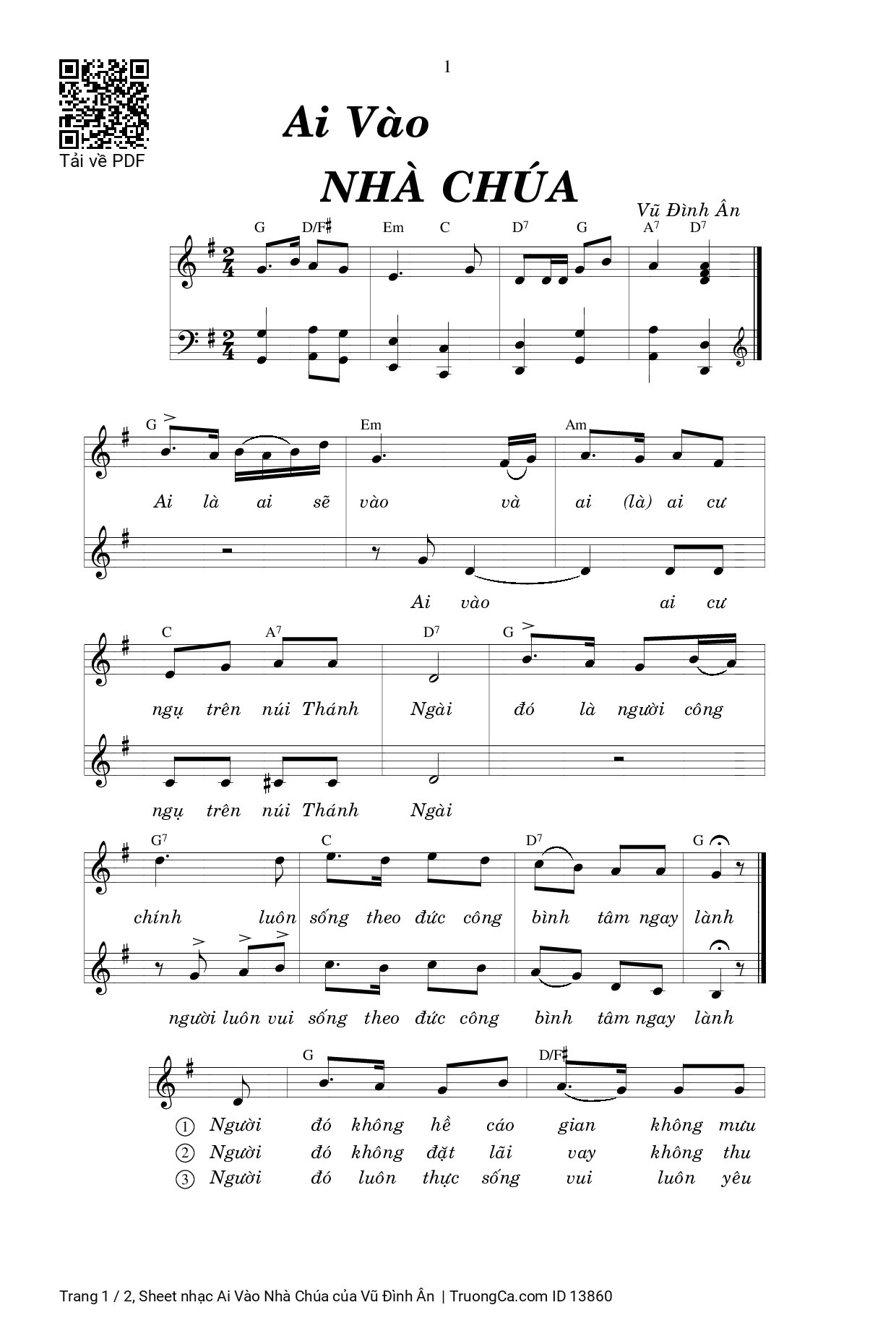 Page 1 of Sheet music PDF Ai Vào Nhà Chúa - Vũ Đình Ân