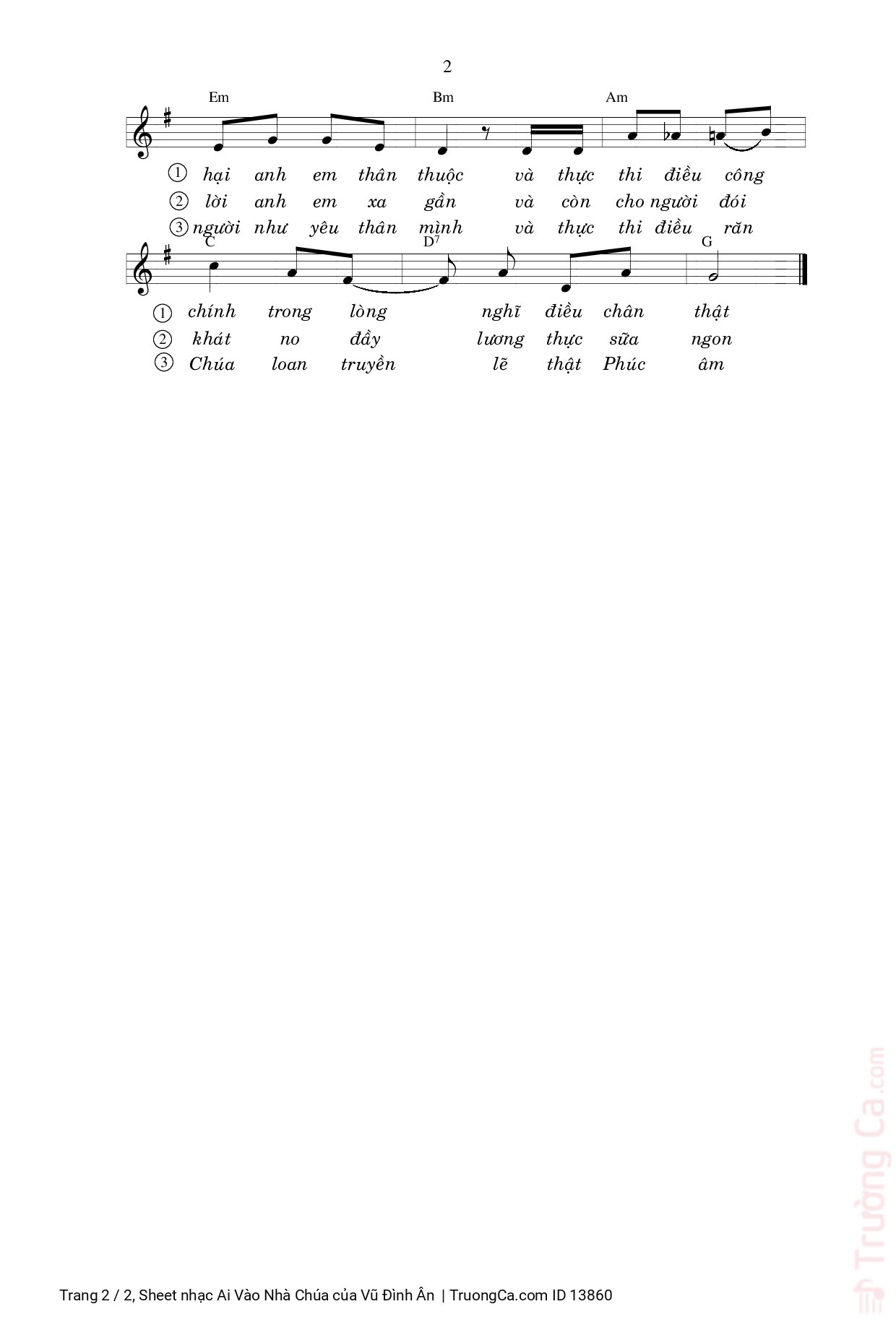 Page 2 of Sheet music PDF Ai Vào Nhà Chúa - Vũ Đình Ân