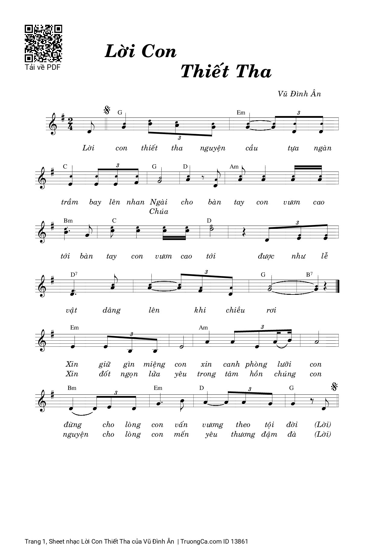 Sheet PDF of Lời Con Thiết Tha
