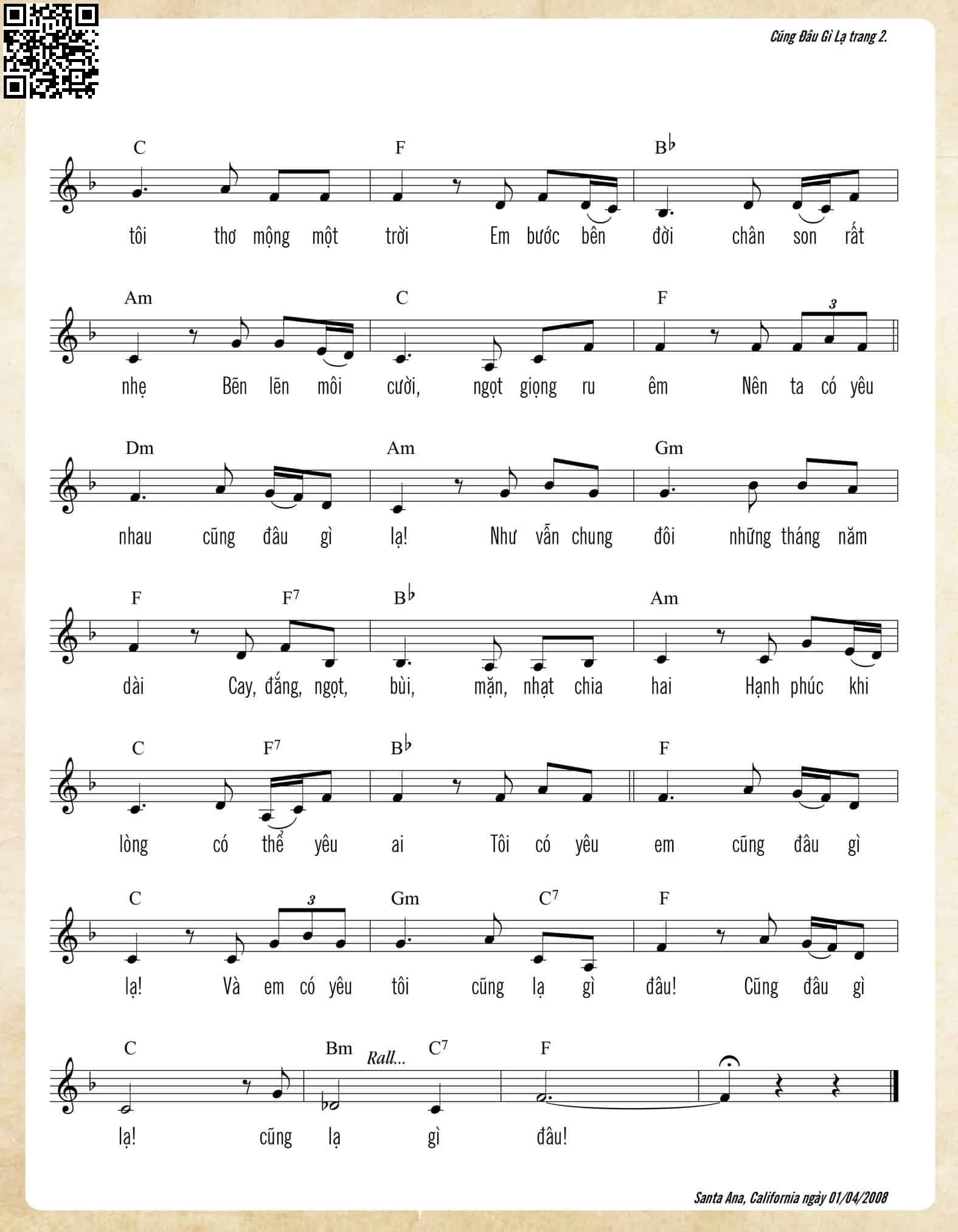 Page 2 of Sheet music PDF Cũng đâu gì lạ - Trần Duy Đức