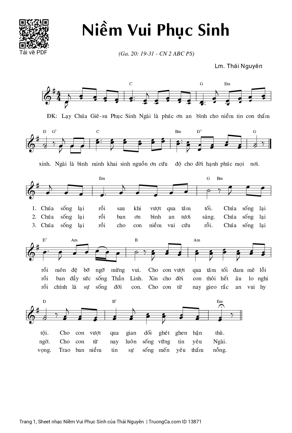 Page 1 of Sheet music PDF Niềm Vui Phục Sinh - Thái Nguyên