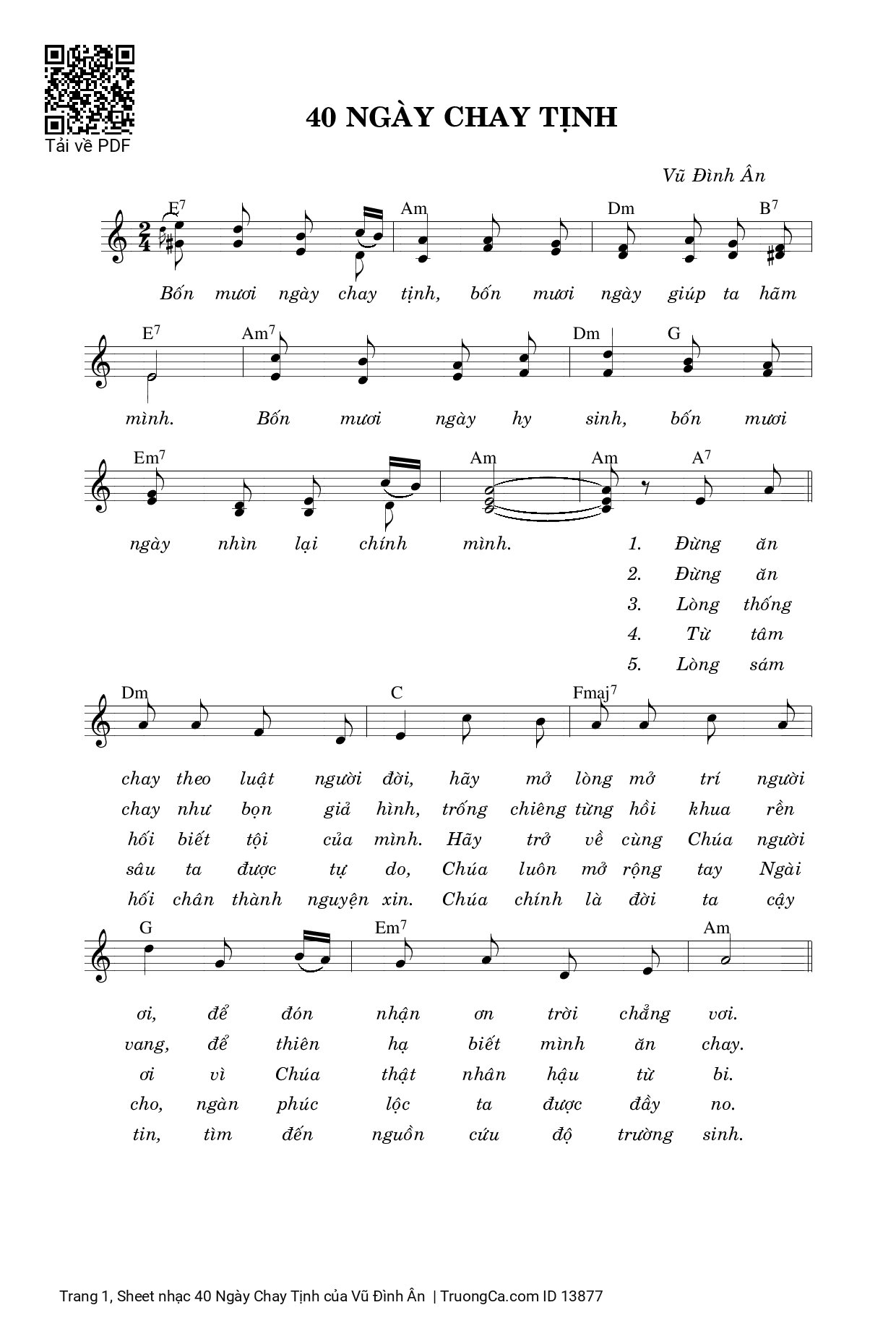 Sheet PDF of 40 Ngày Chay Tịnh