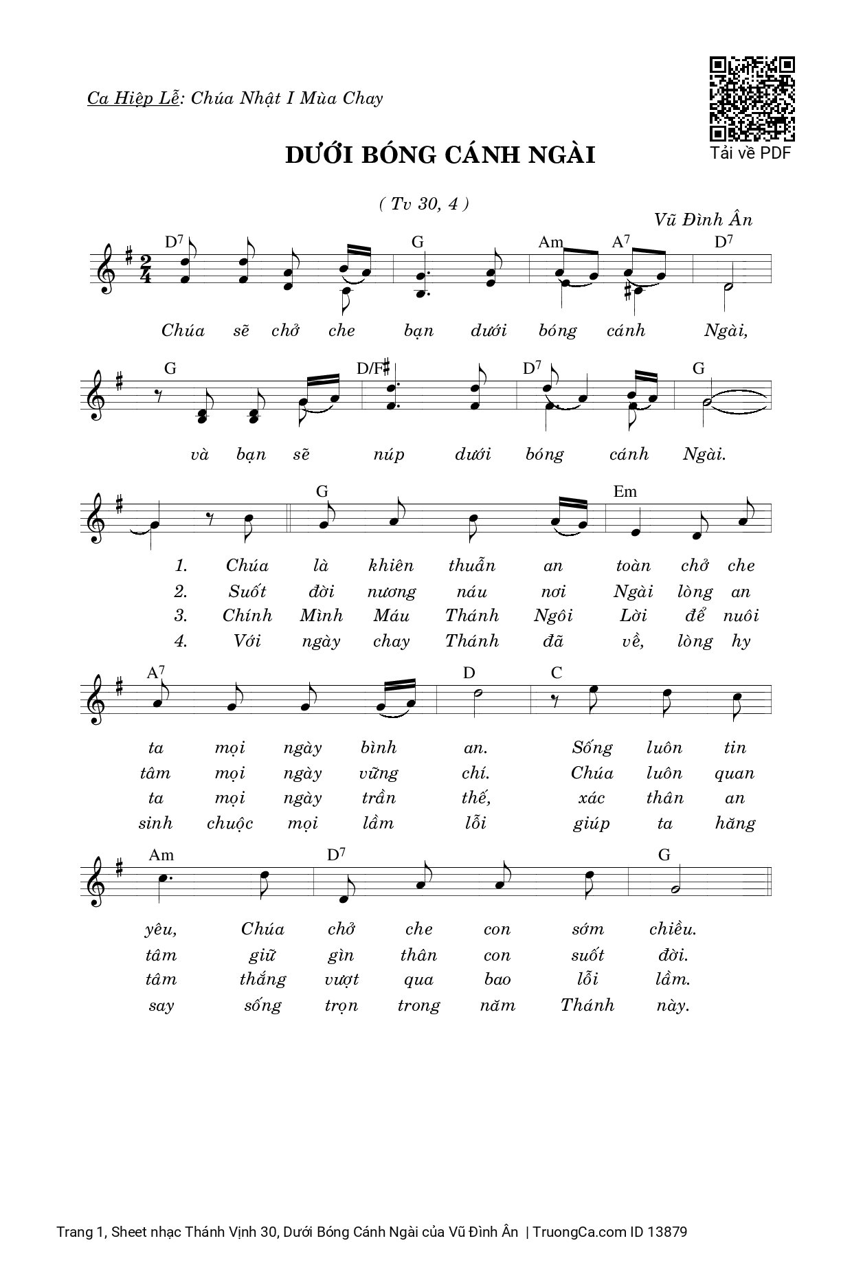 Sheet PDF of Thánh Vịnh 30, Dưới Bóng Cánh Ngài