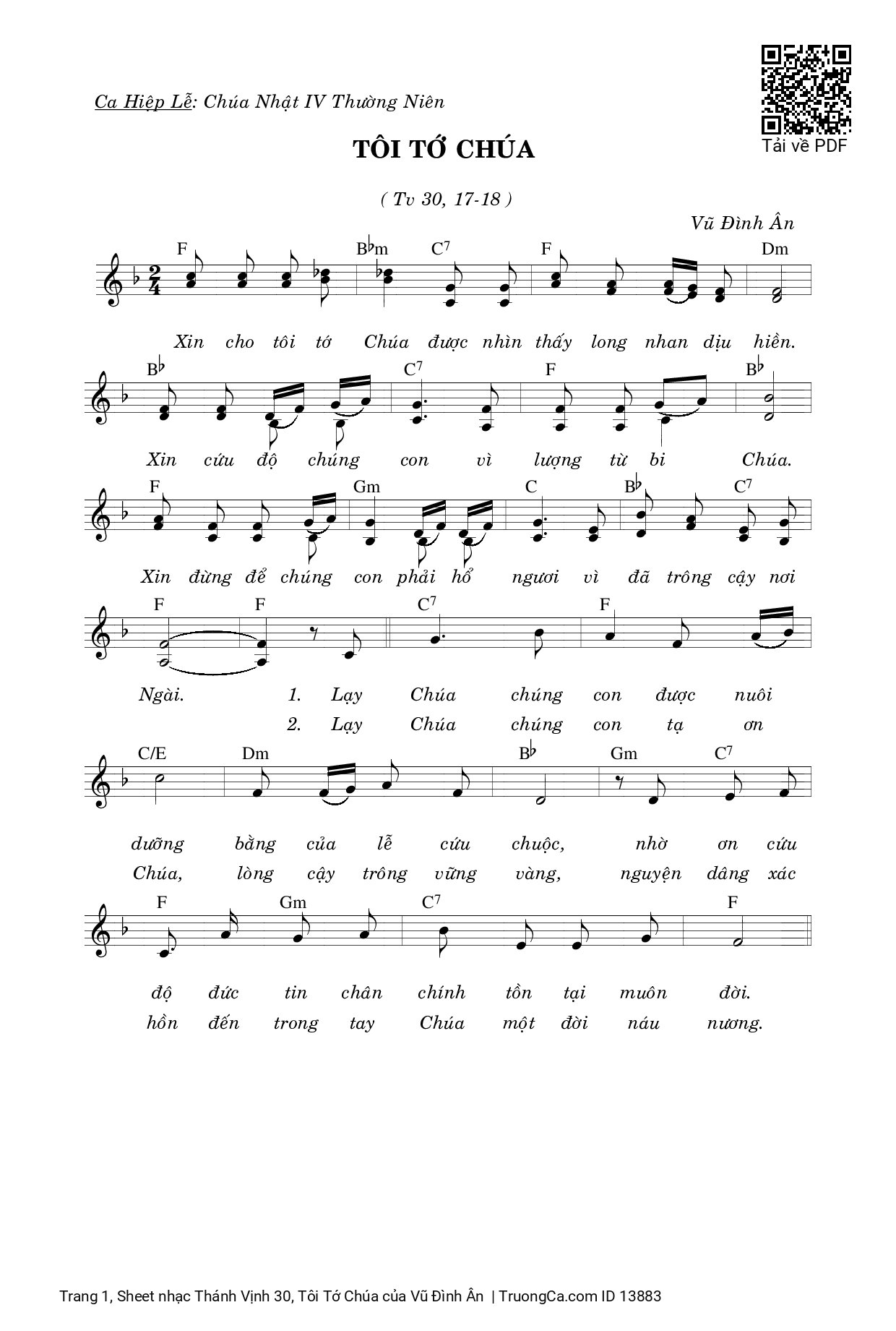Sheet PDF of Thánh Vịnh 30, Tôi Tớ Chúa