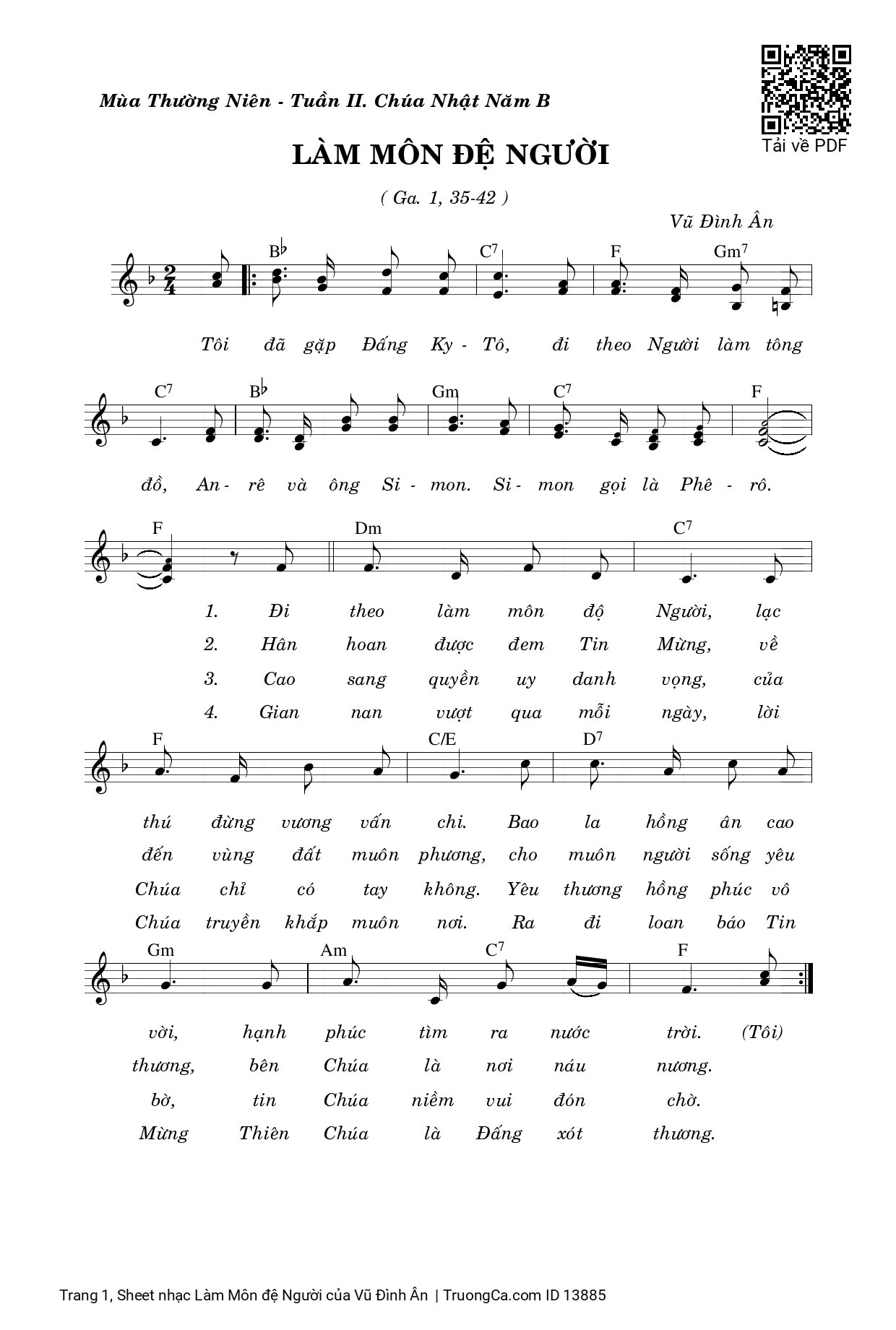 Page 1 of Sheet music PDF Làm Môn đệ Người - Vũ Đình Ân