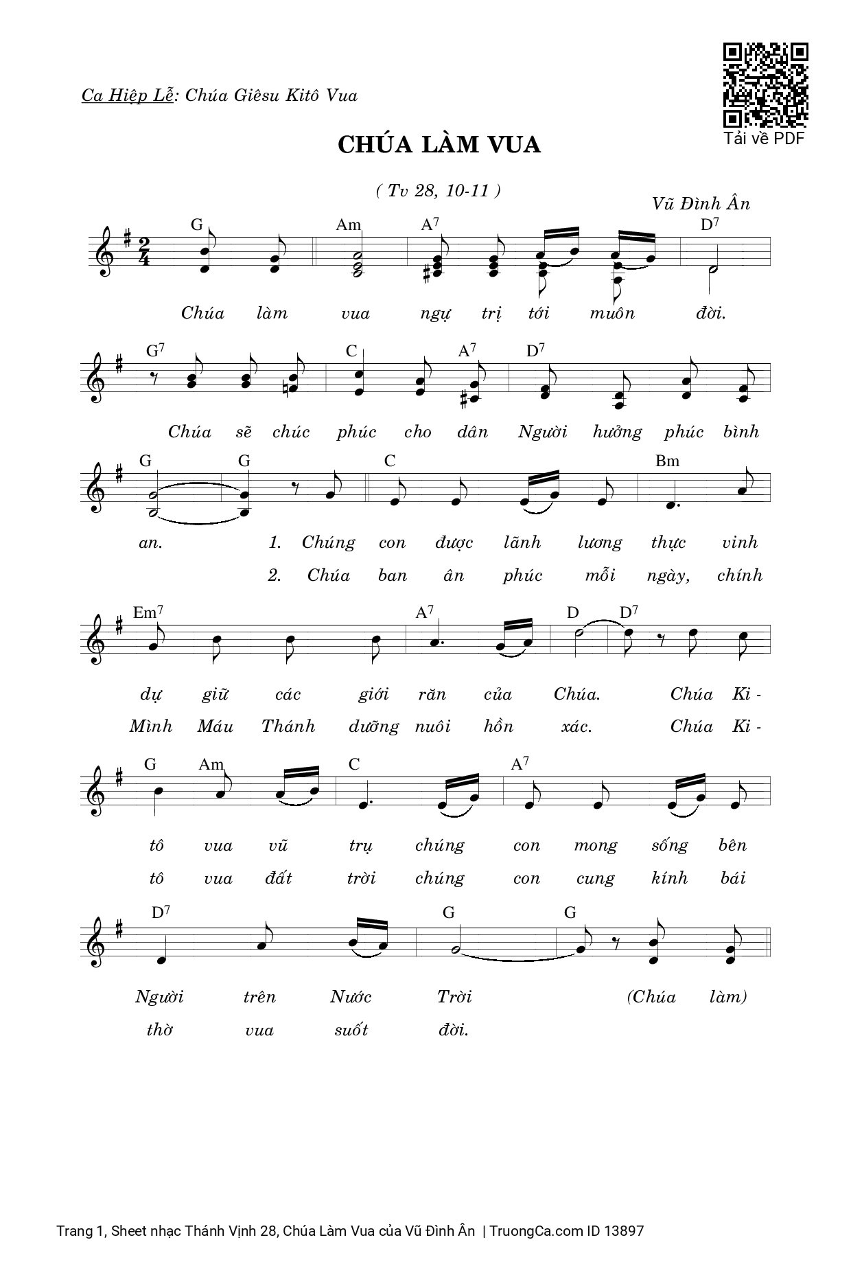 Sheet PDF of Thánh Vịnh 28, Chúa Làm Vua