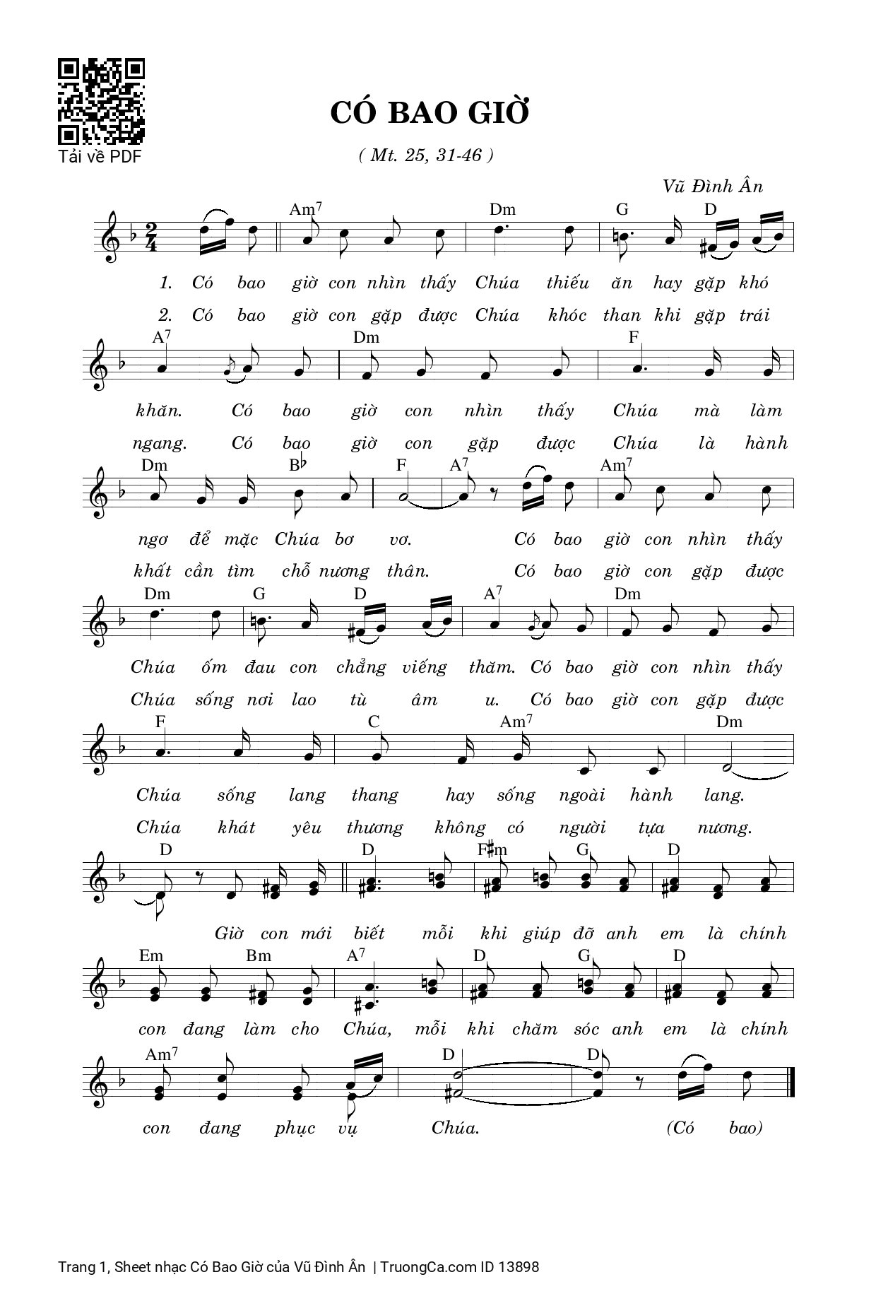 Sheet PDF of Có Bao Giờ - Vũ Đình Ân