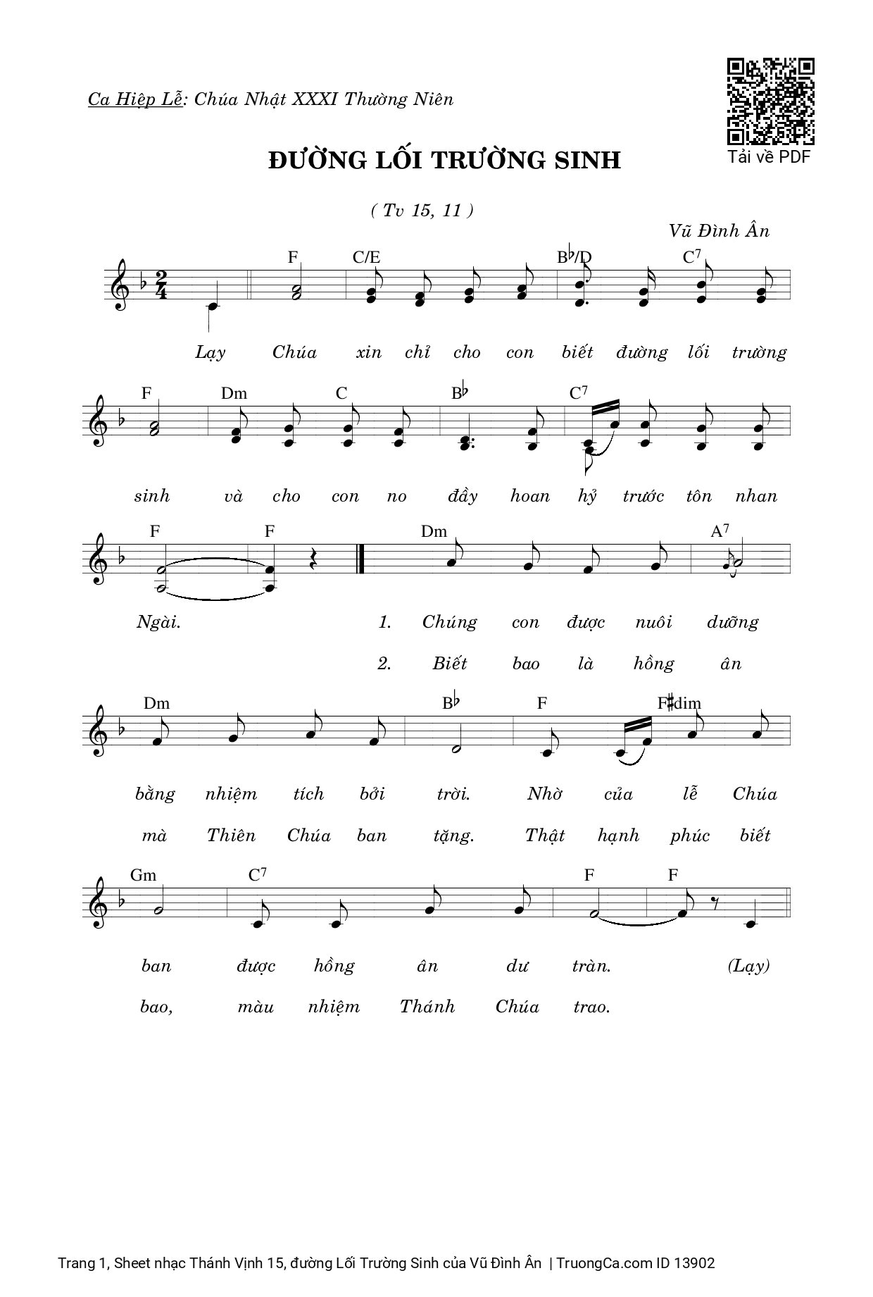 Page 1 of Sheet music PDF Thánh Vịnh 15, đường Lối Trường Sinh - Vũ Đình Ân