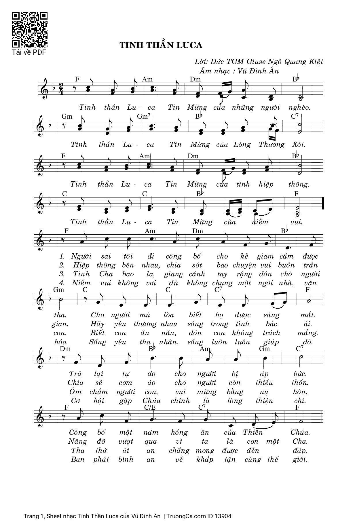 Sheet PDF of Tinh Thần Luca
