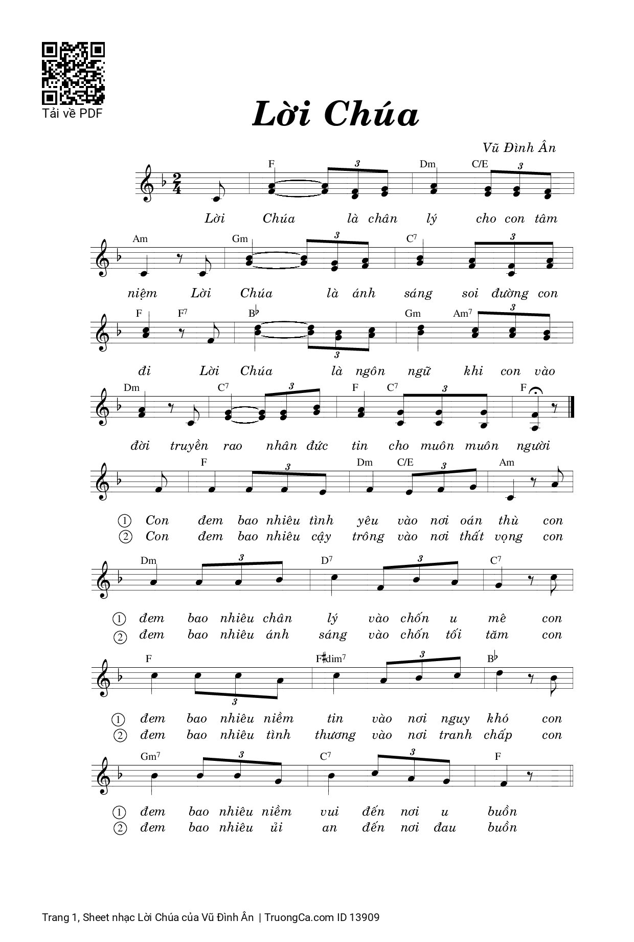 Page 1 of Sheet music PDF Lời Chúa - Vũ Đình Ân