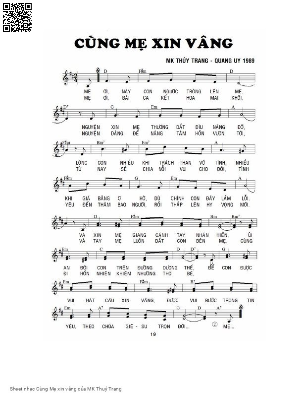 Sheet PDF of Cùng Mẹ xin vâng