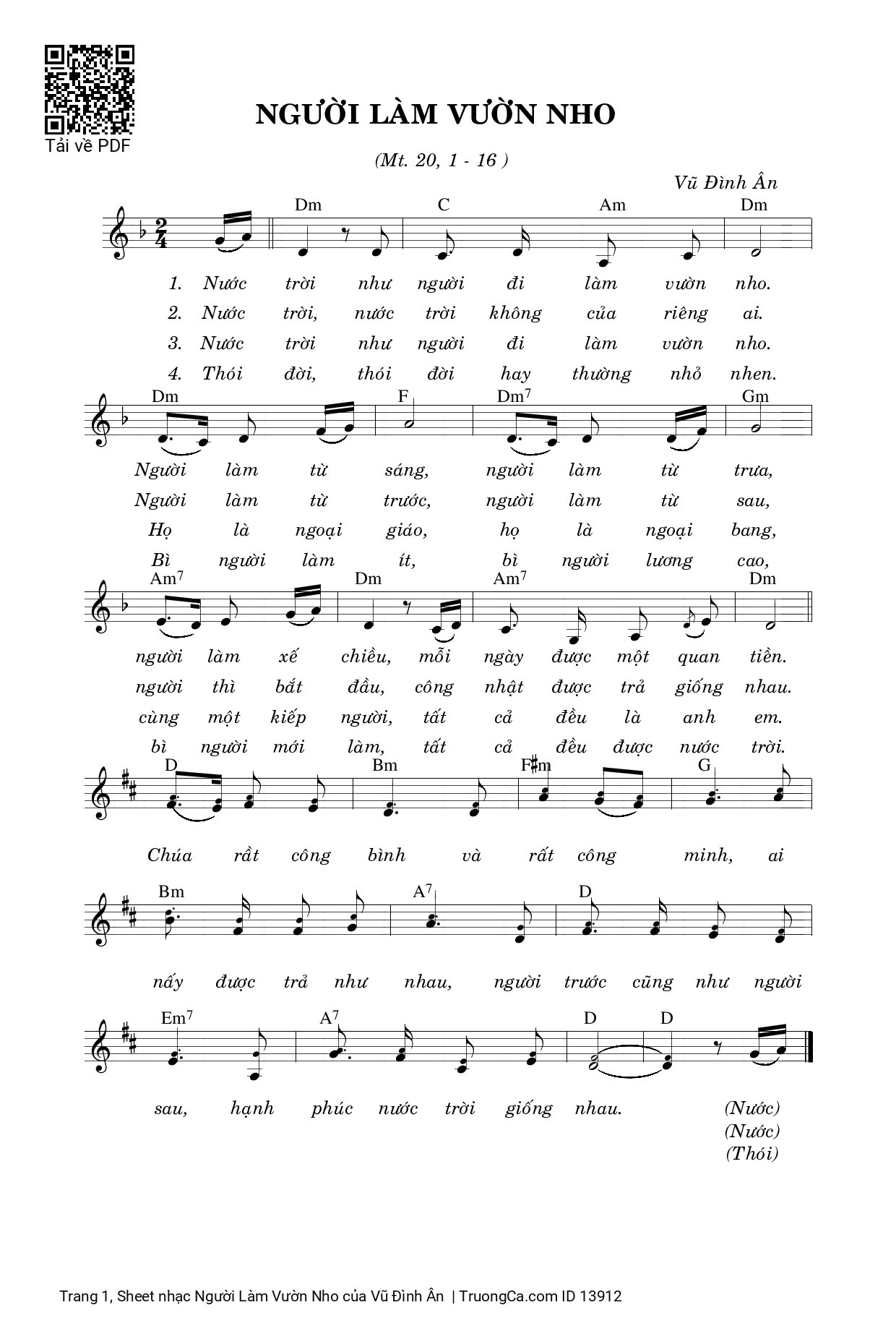 Sheet PDF of Người Làm Vườn Nho