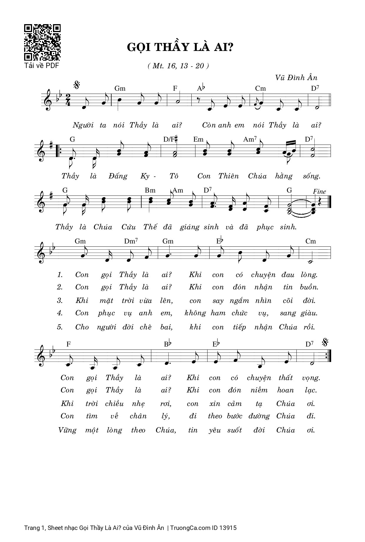 Page 1 of Sheet music PDF Gọi Thầy Là Ai? - Vũ Đình Ân