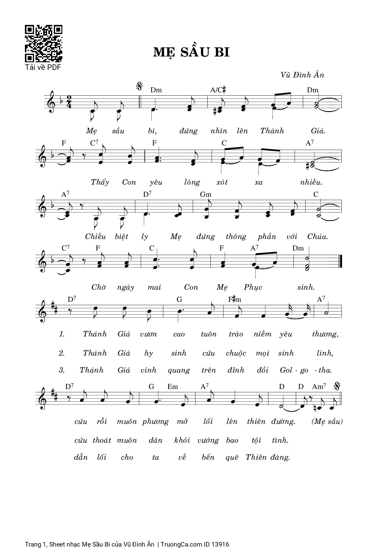 Page 1 of Sheet music PDF Mẹ Sầu Bi - Vũ Đình Ân