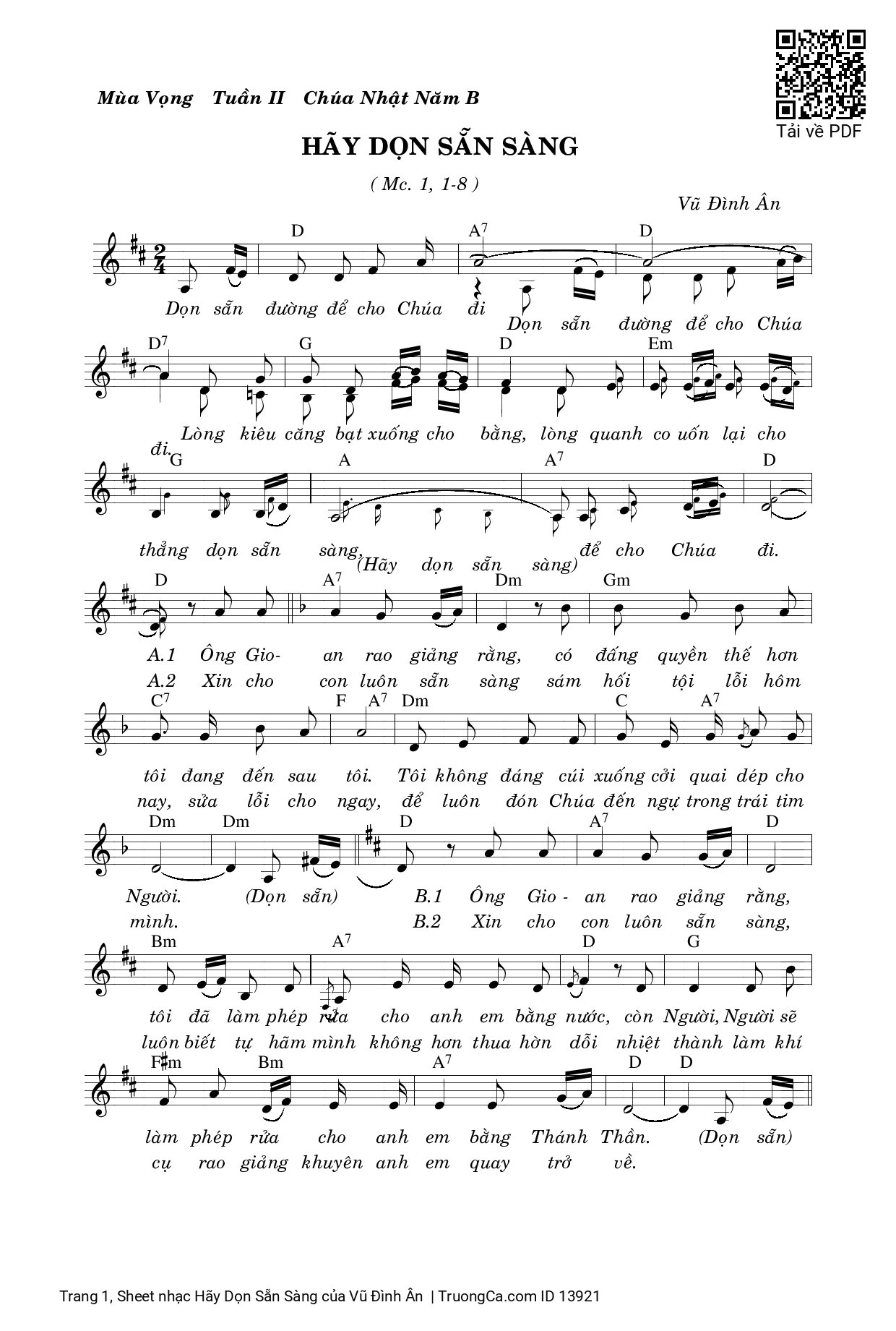 Page 1 of Sheet music PDF Hãy Dọn Sẵn Sàng - Vũ Đình Ân
