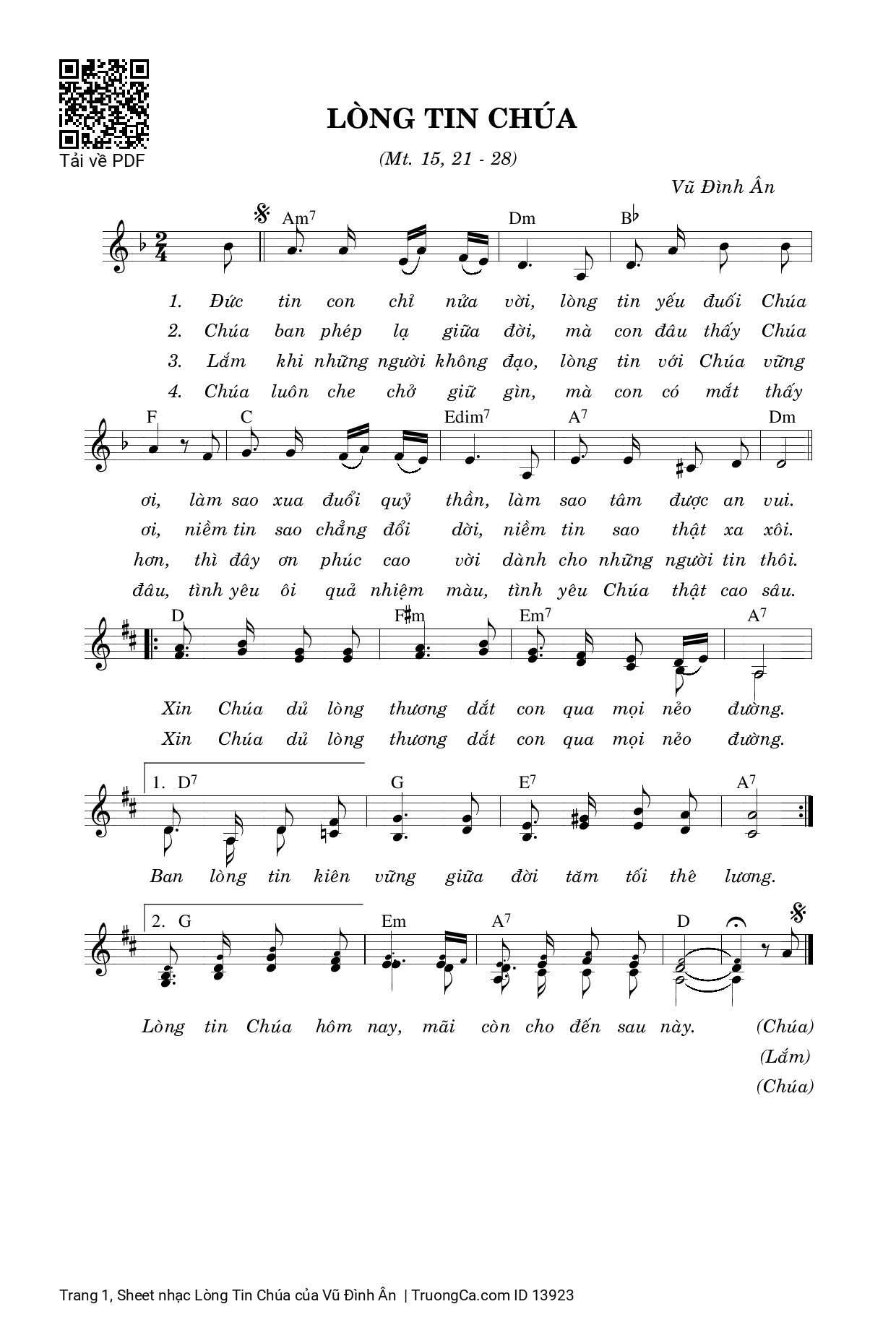 Sheet PDF of Lòng Tin Chúa