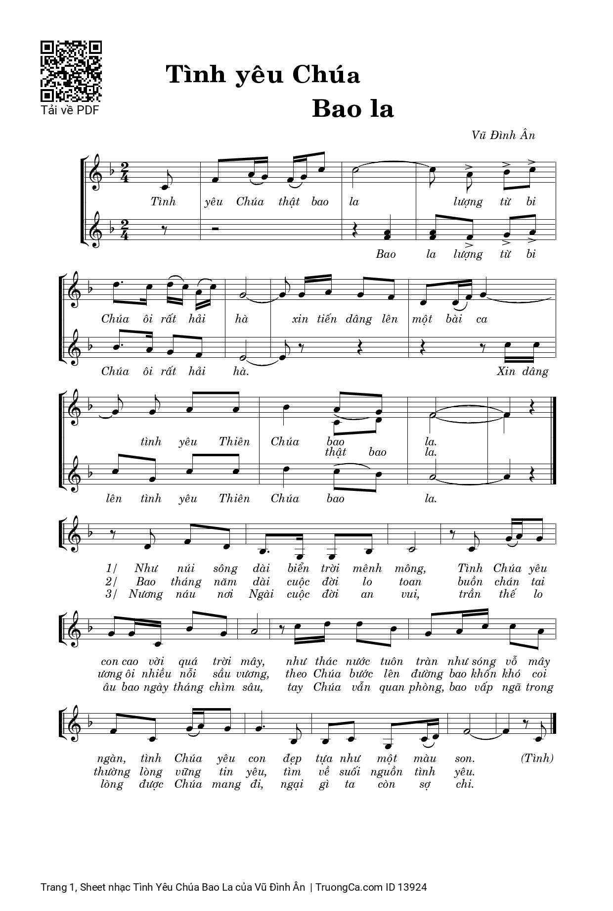 Page 1 of Sheet music PDF Tình Yêu Chúa Bao La - Vũ Đình Ân
