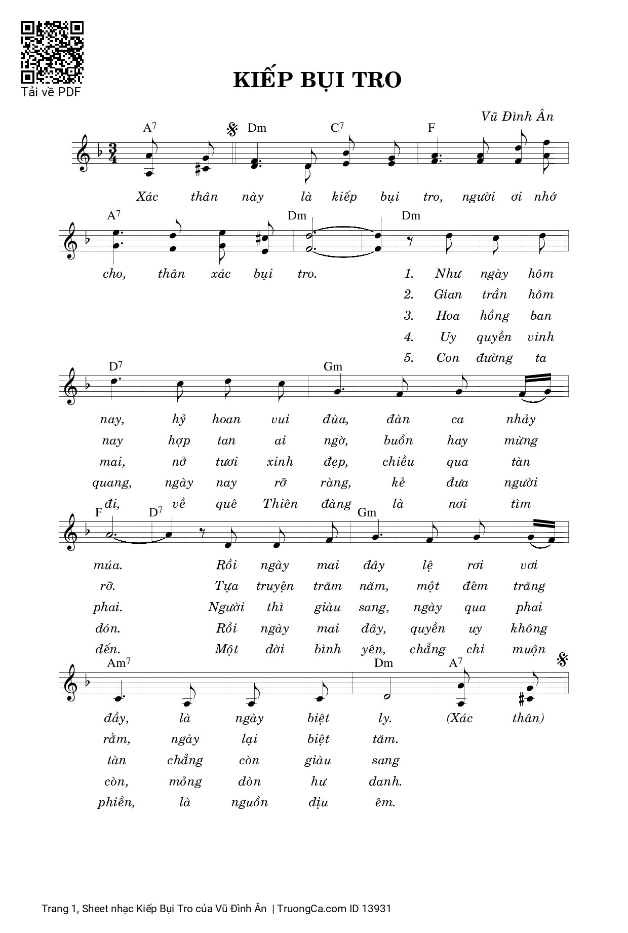 Sheet PDF of Kiếp Bụi Tro