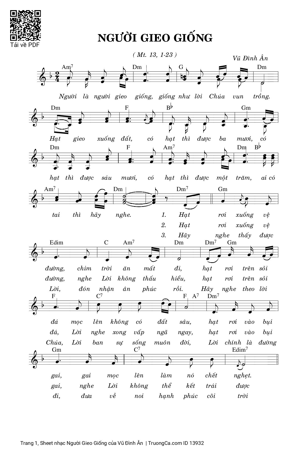 Sheet PDF of Người Gieo Giống