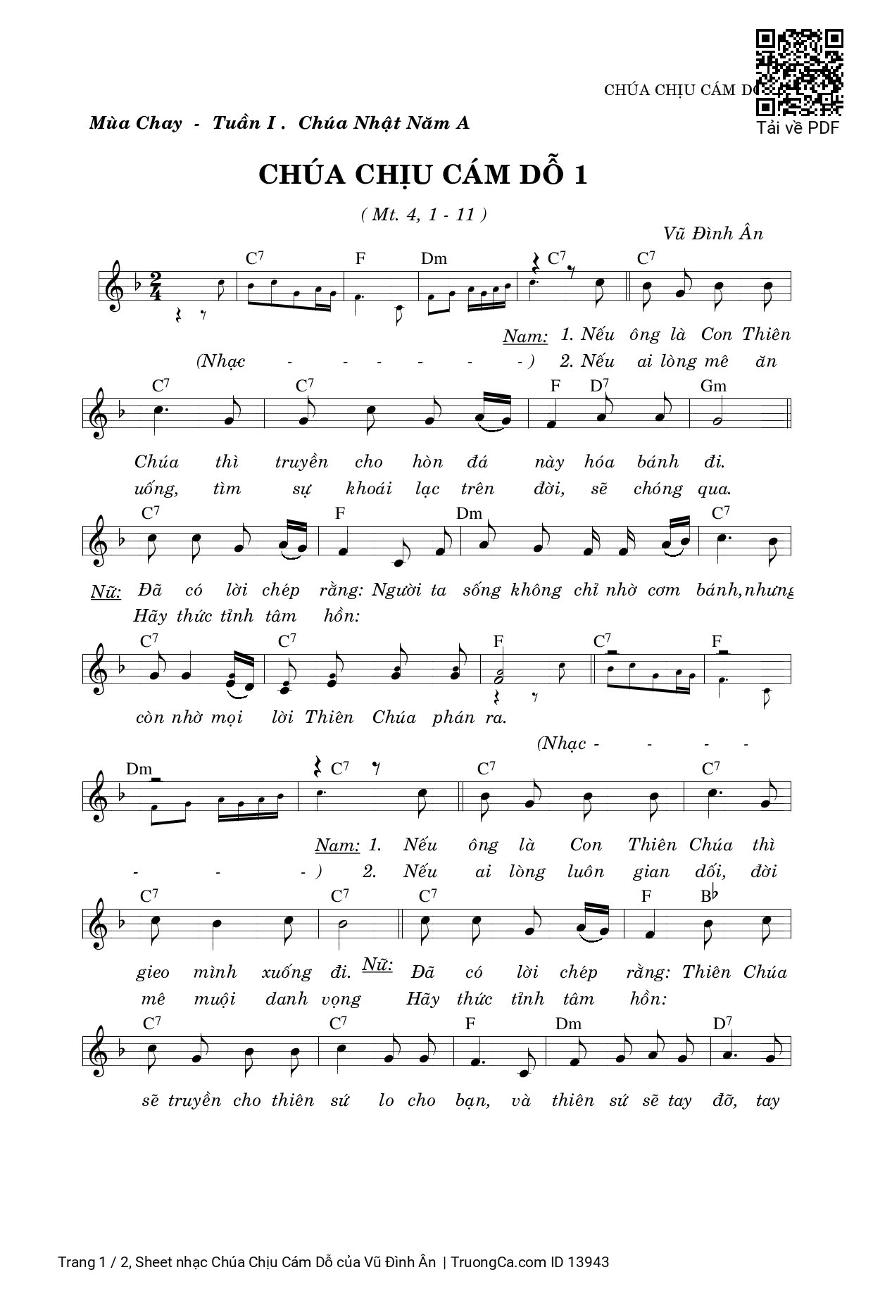 Sheet PDF of Chúa Chịu Cám Dỗ